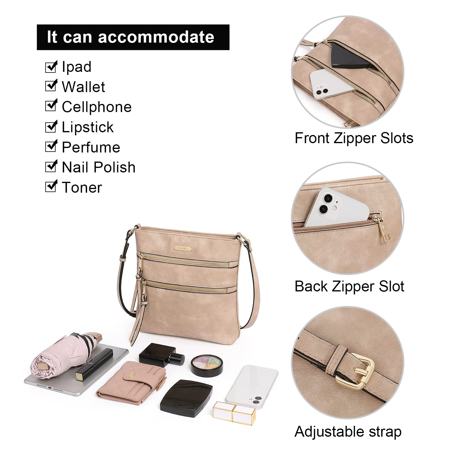 Foto 6 pulgar | Bolsos Tipo Bandolera Cluci Para Mujer De Piel Suave Con Correa Ajustable - Venta Internacional.