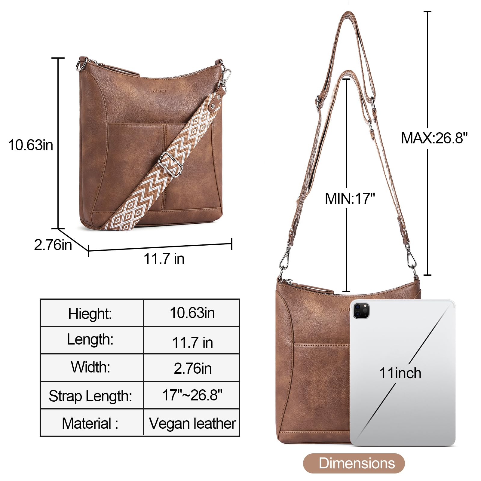 Foto 5 pulgar | Bandolera Cluci De Piel Con Bandolera Mediana Para Mujer - Venta Internacional.