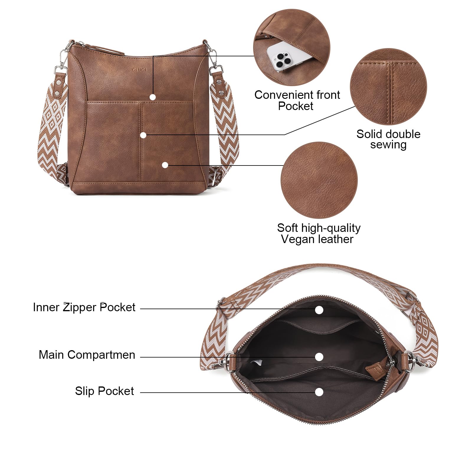 Foto 6 pulgar | Bandolera Cluci De Piel Con Bandolera Mediana Para Mujer - Venta Internacional.
