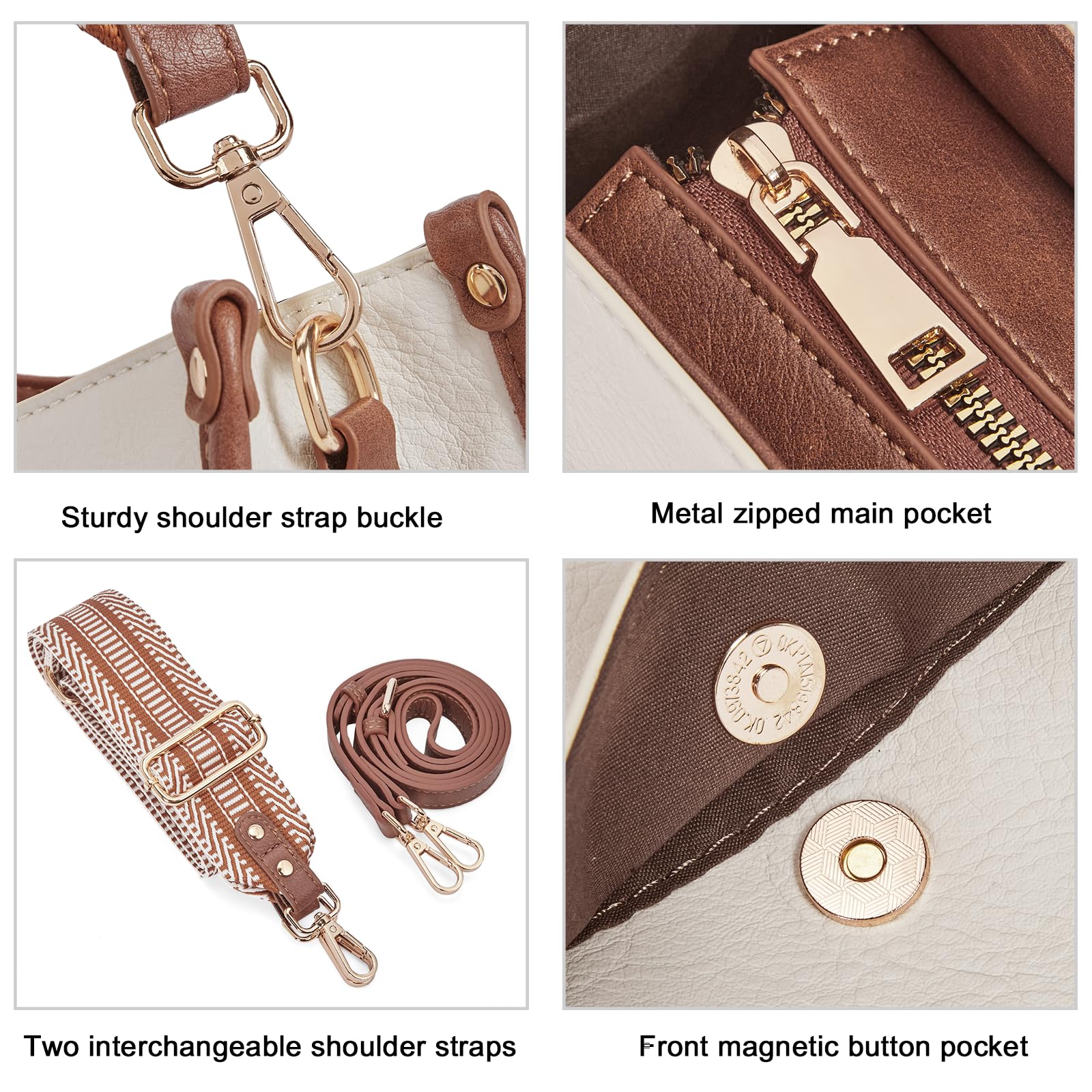 Foto 6 pulgar | Bandolera Cluci De Piel Vegana Moderna Con Dos Correas Para Mujer - Venta Internacional.
