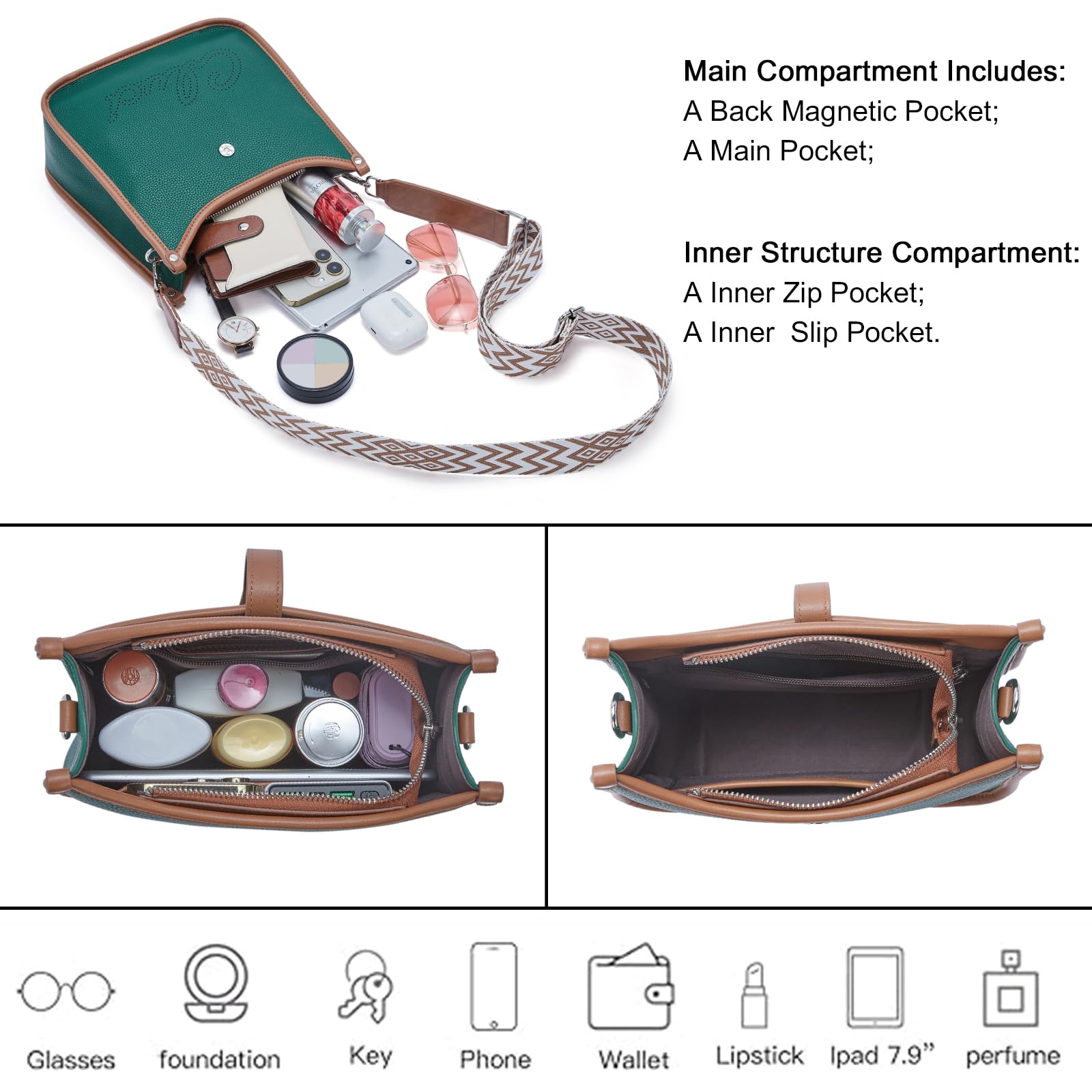 Foto 4 | Bandolera Cluci Trendy Fashion De Cuero Vegano Para Mujer - Venta Internacional.