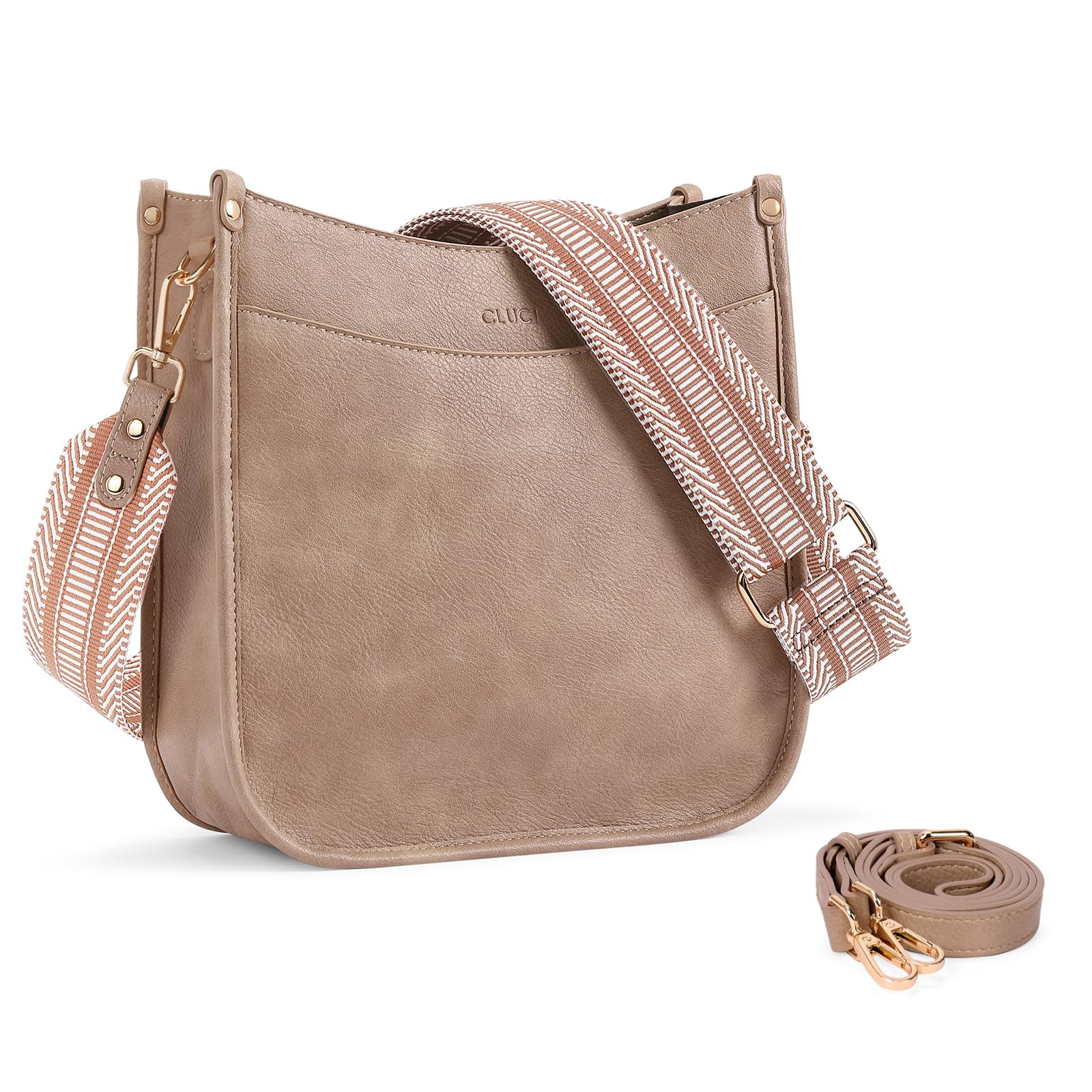 Bolso Bandolera Cluci De Cuero Vegano A La Moda Hobo, Marrón Claro - Venta Internacional.