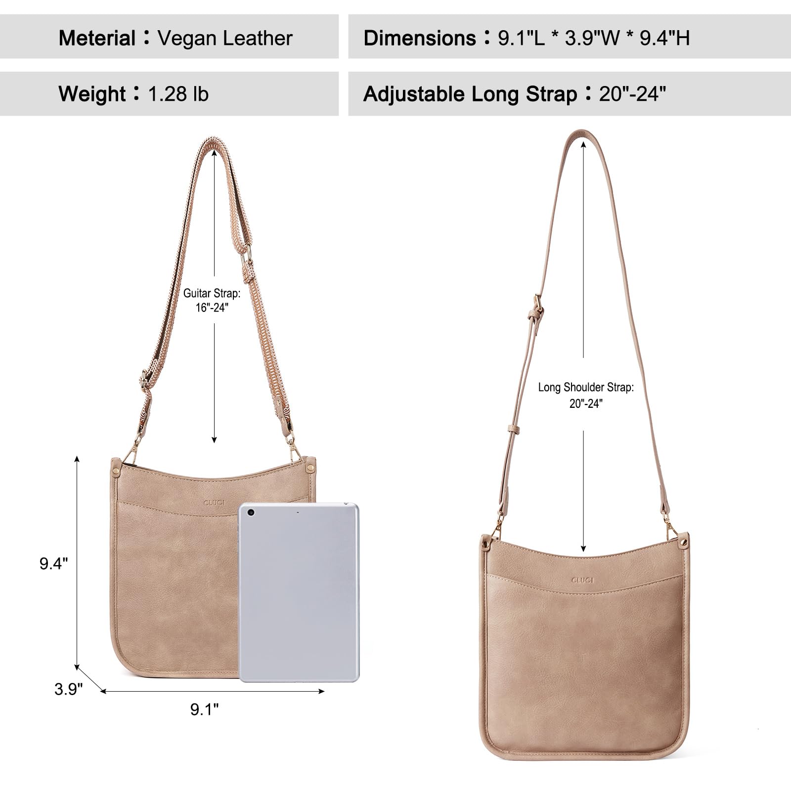 Foto 5 | Bolso Bandolera Cluci De Cuero Vegano A La Moda Hobo, Marrón Claro - Venta Internacional.