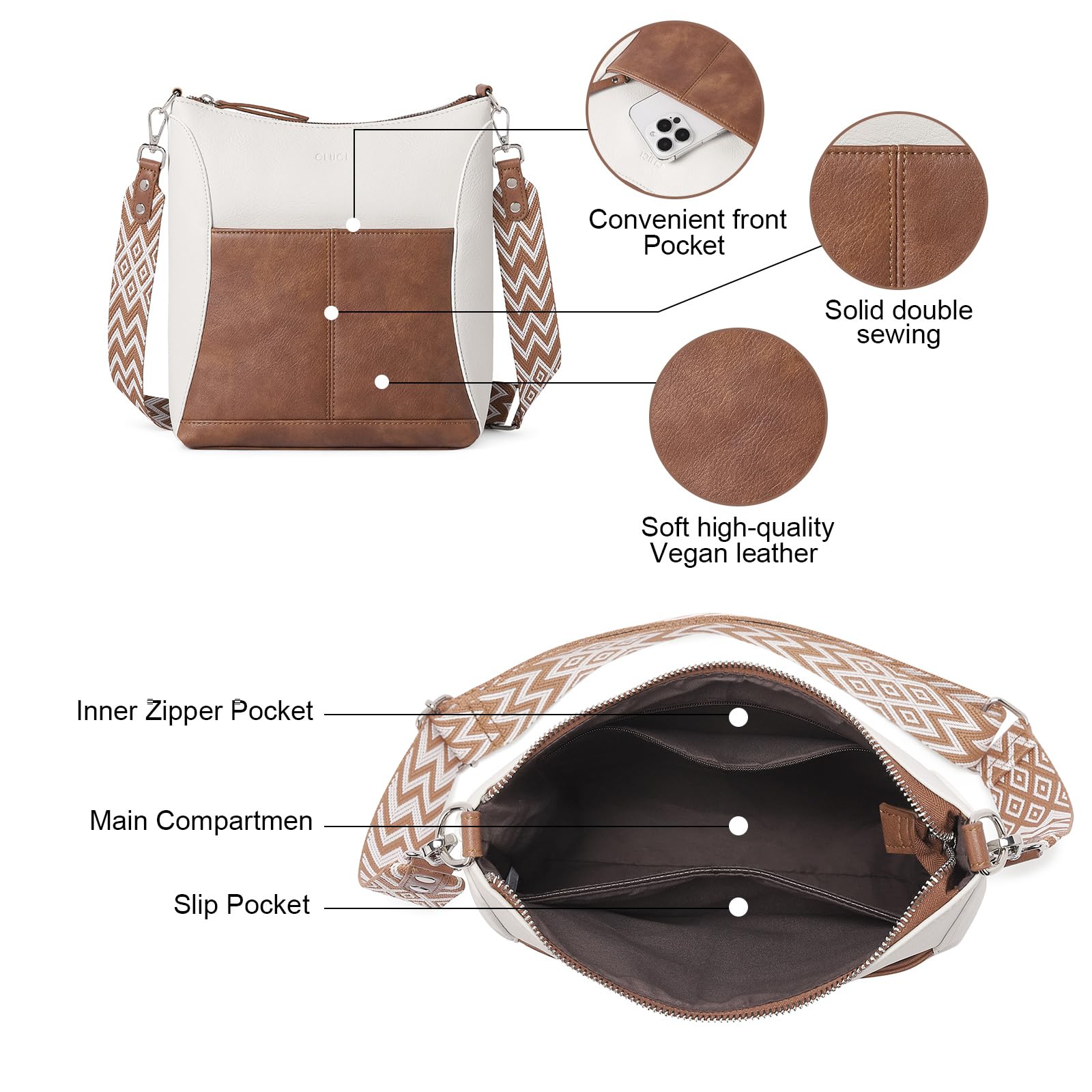 Foto 6 pulgar | Bandolera Cluci De Piel Con Bandolera Mediana Para Mujer - Venta Internacional.