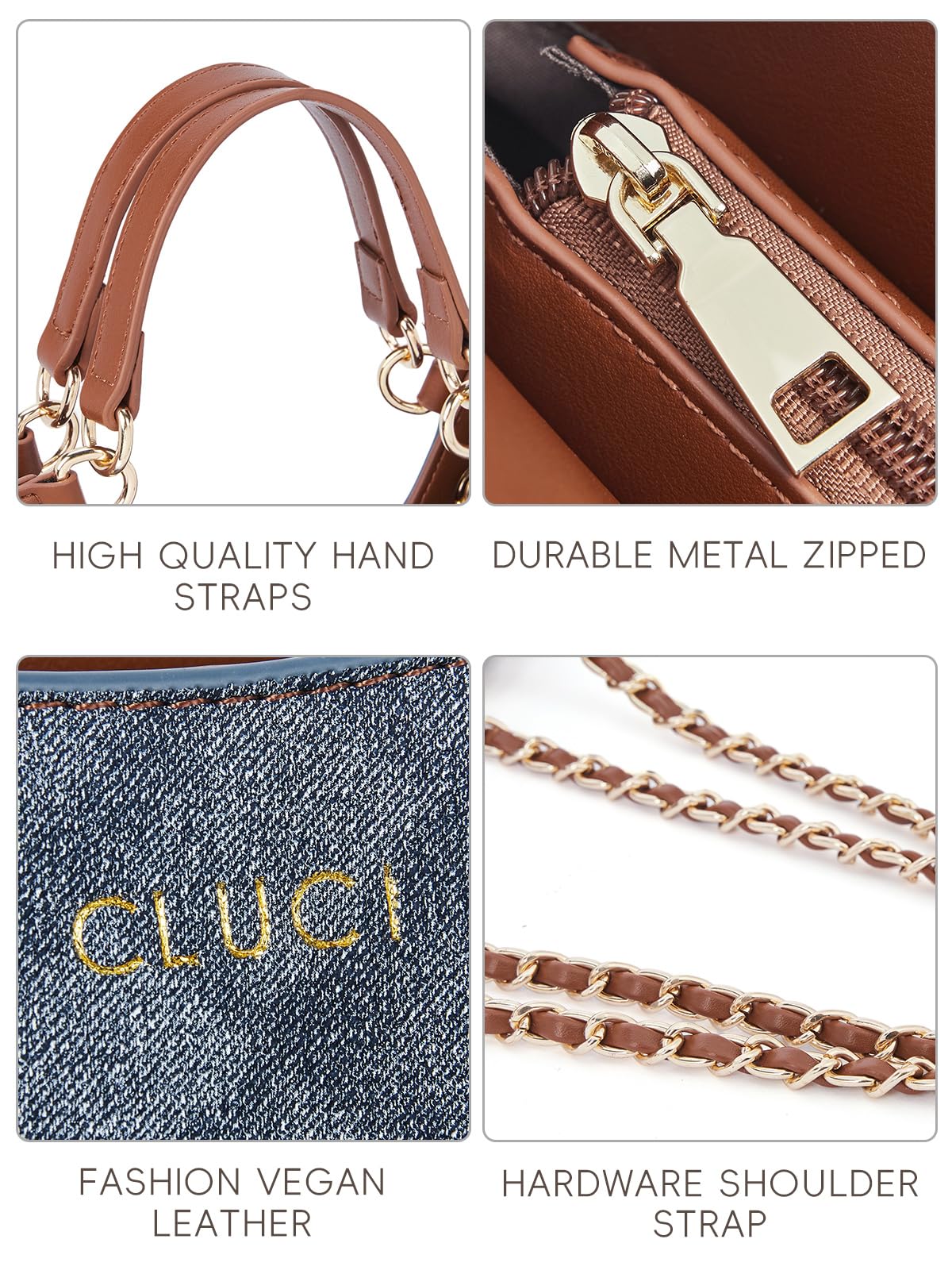 Foto 5 pulgar | Bolso De Hombro Cluci Trendy Denim Leather Para Mujer - Venta Internacional.