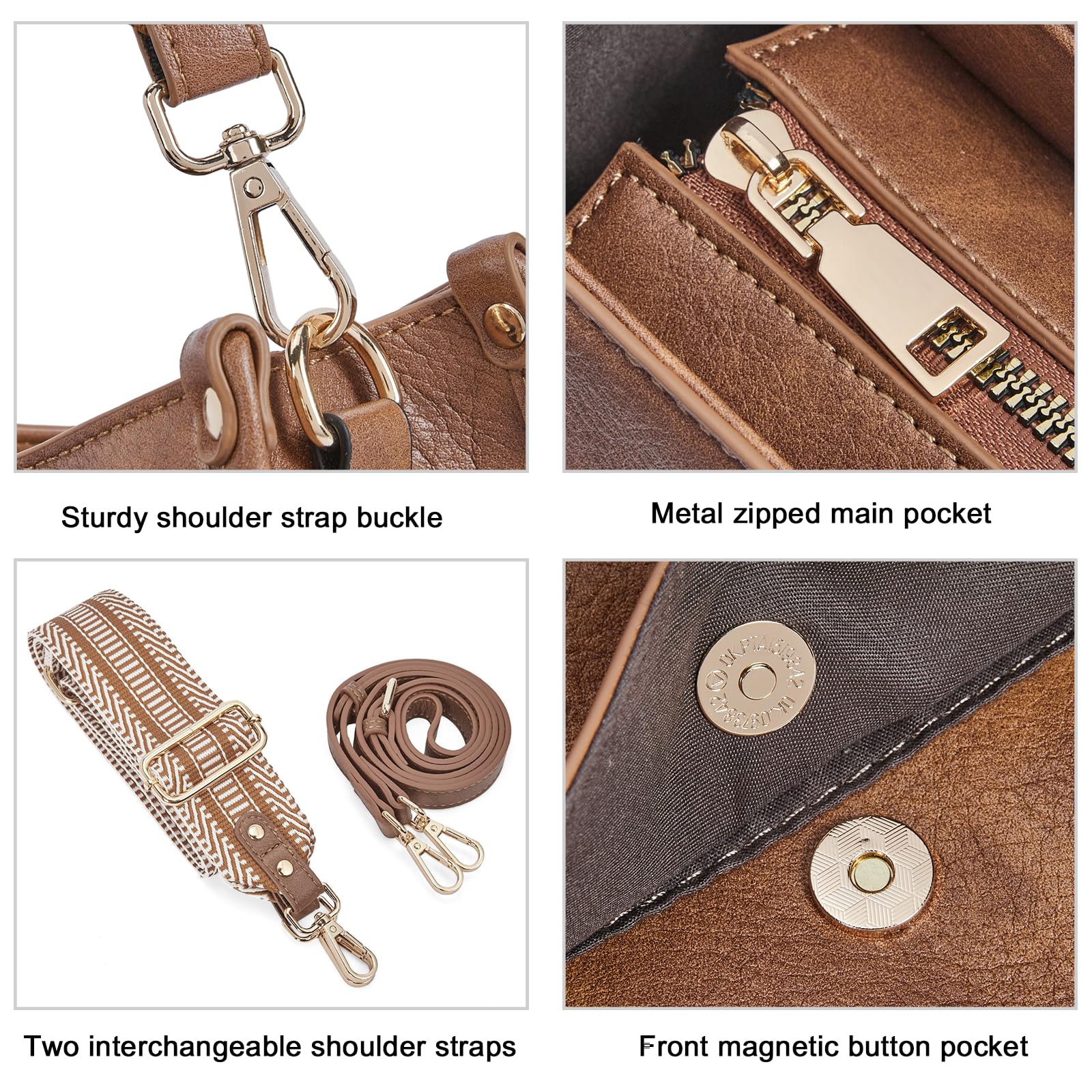 Foto 6 pulgar | Bandolera Cluci De Piel Vegana Moderna Con Dos Correas Para Mujer - Venta Internacional.