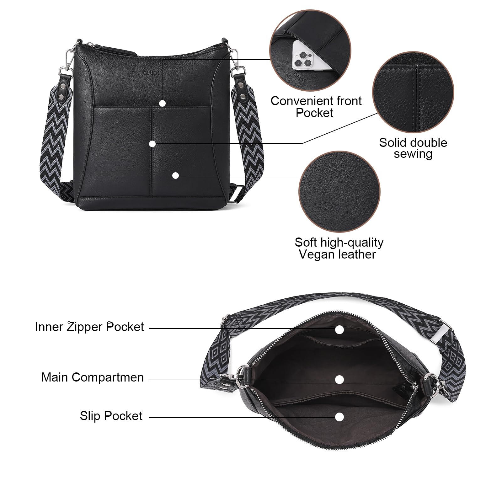 Foto 6 pulgar | Bandolera Cluci De Piel Con Bandolera Mediana Para Mujer - Venta Internacional.