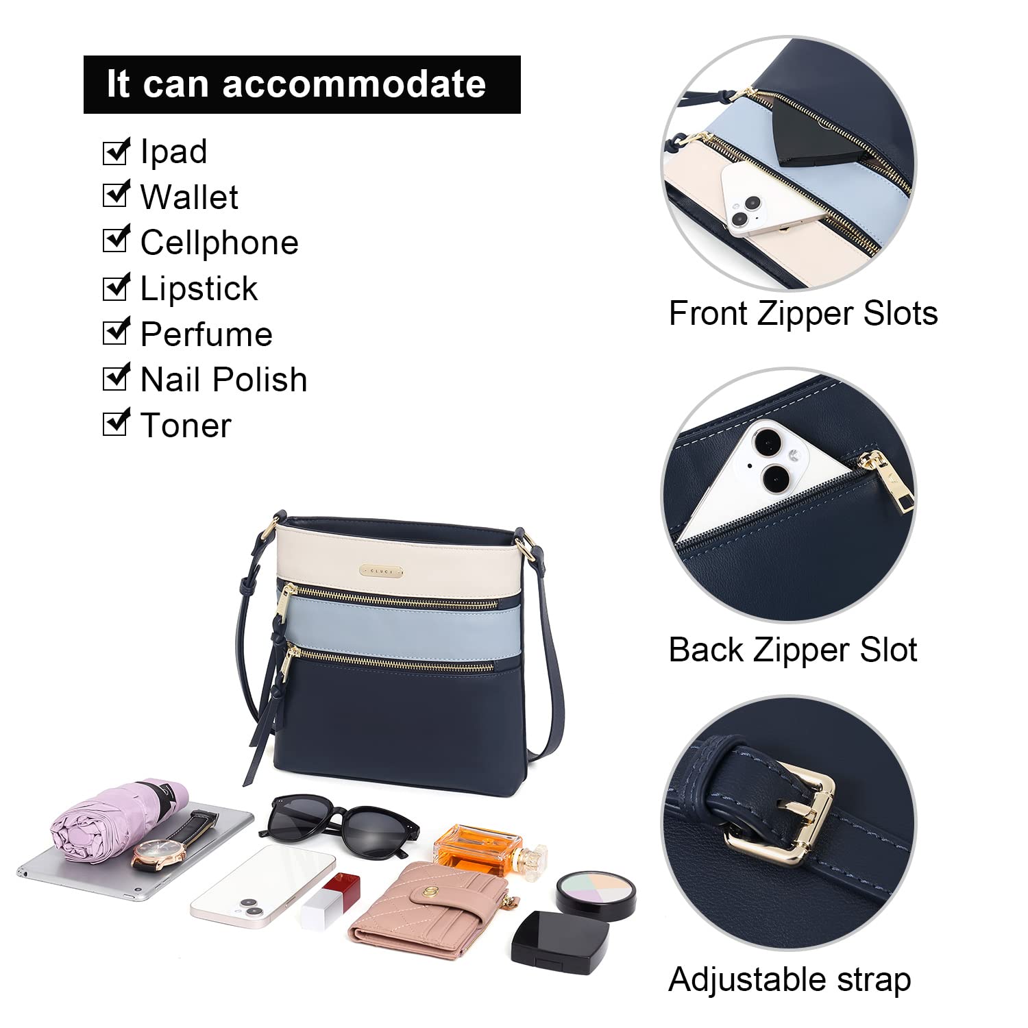 Foto 5 pulgar | Bolsos Tipo Bandolera Cluci Para Mujer De Piel Suave Con Correa Ajustable - Venta Internacional.