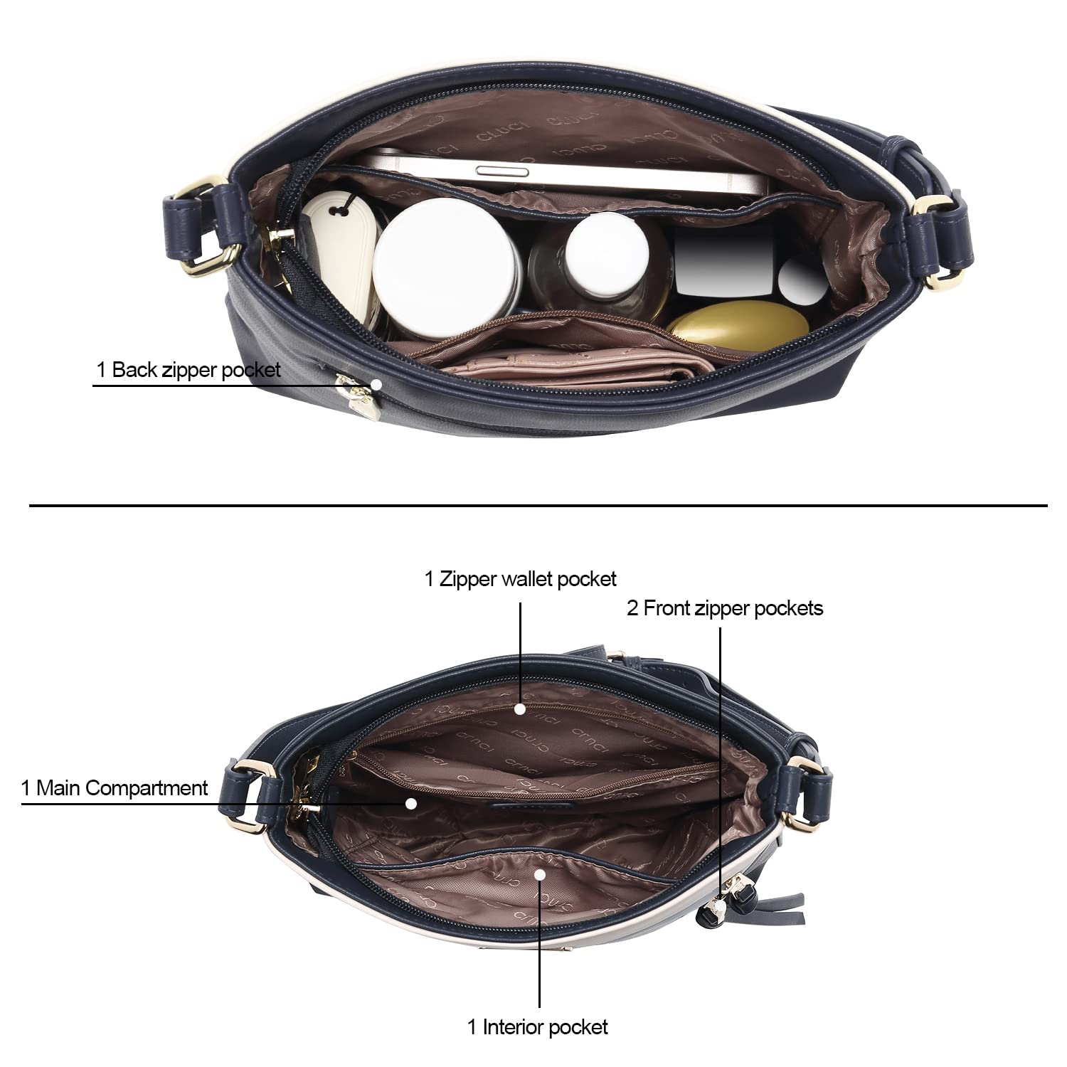 Foto 6 pulgar | Bolsos Tipo Bandolera Cluci Para Mujer De Piel Suave Con Correa Ajustable - Venta Internacional.