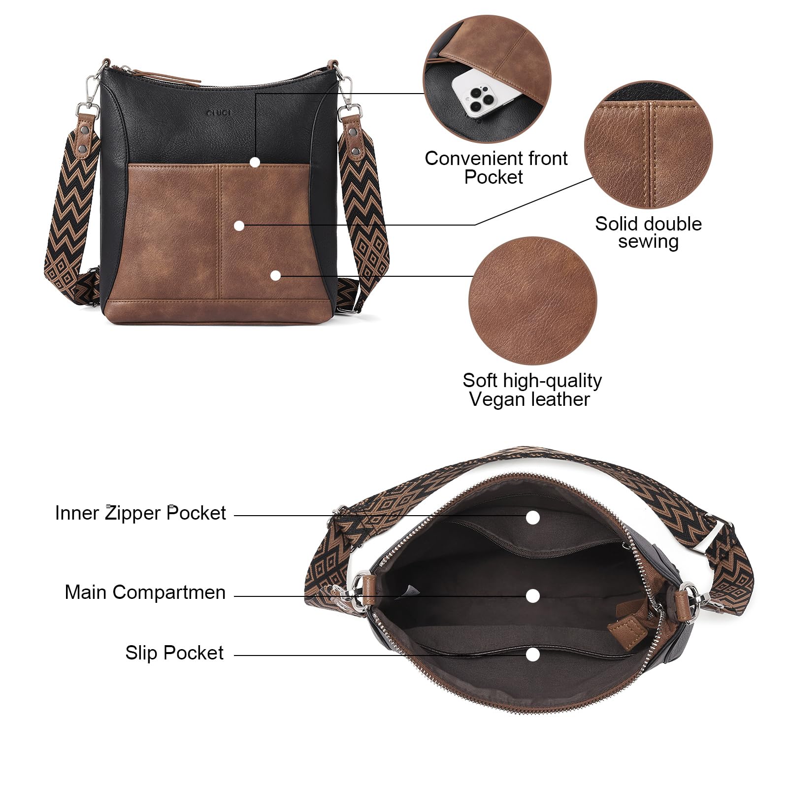 Foto 6 pulgar | Bandolera Cluci De Piel Con Bandolera Mediana Para Mujer - Venta Internacional.