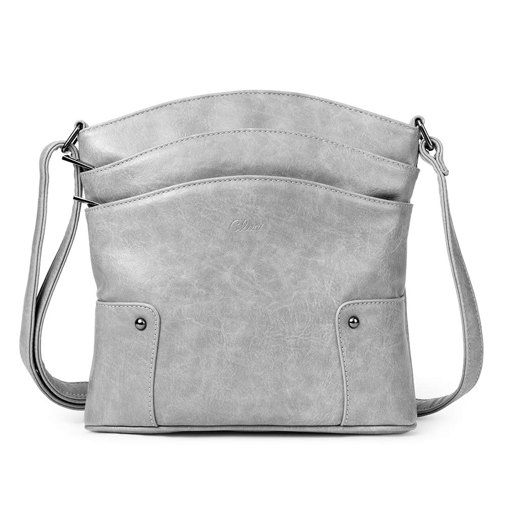 Bandolera Cluci De Piel, Monedero De Viaje Con Tres Bolsillos, Gris - Venta Internacional.