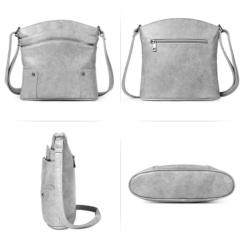 Foto 7 pulgar | Bandolera Cluci De Piel, Monedero De Viaje Con Tres Bolsillos, Gris - Venta Internacional.