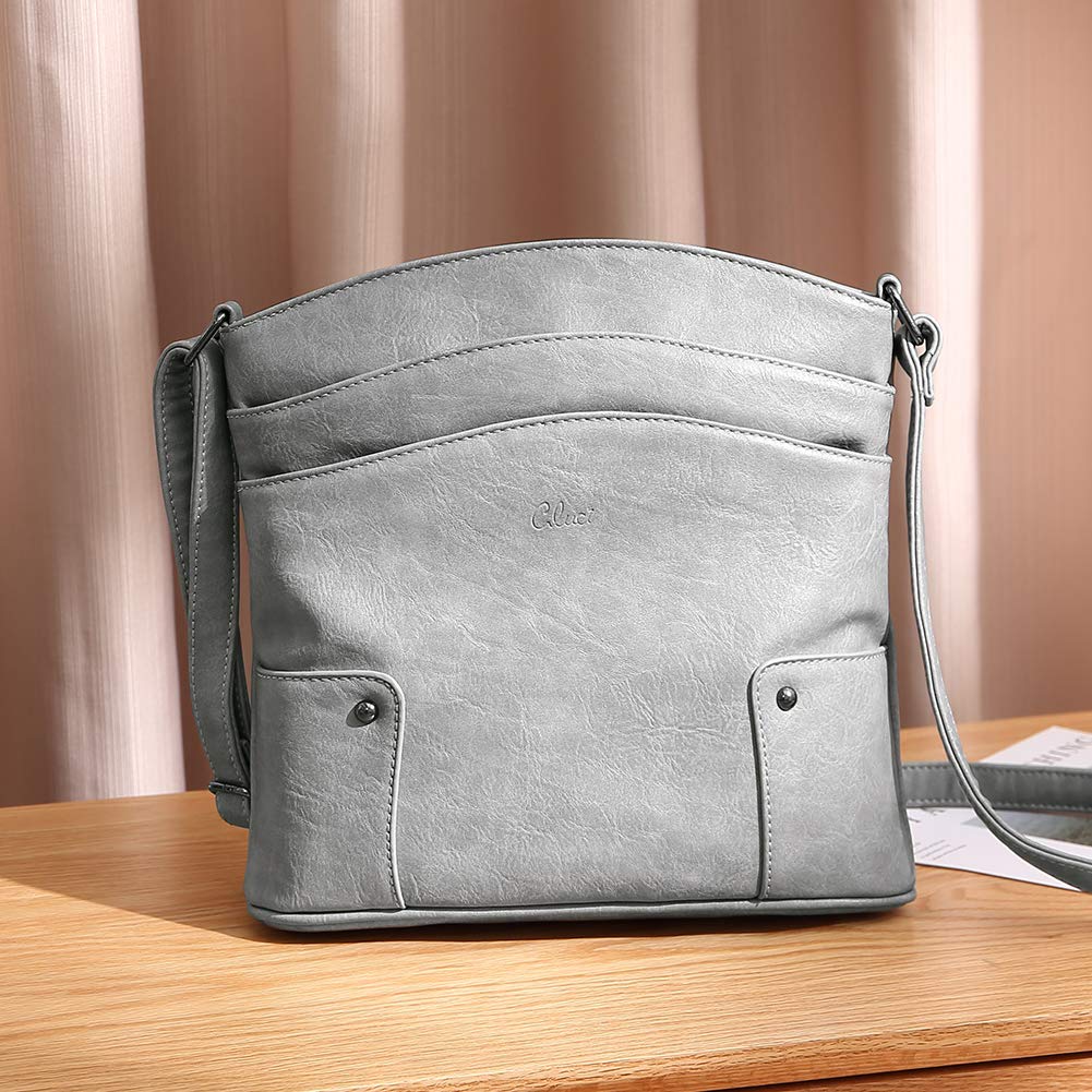 Foto 7 | Bandolera Cluci De Piel, Monedero De Viaje Con Tres Bolsillos, Gris - Venta Internacional.