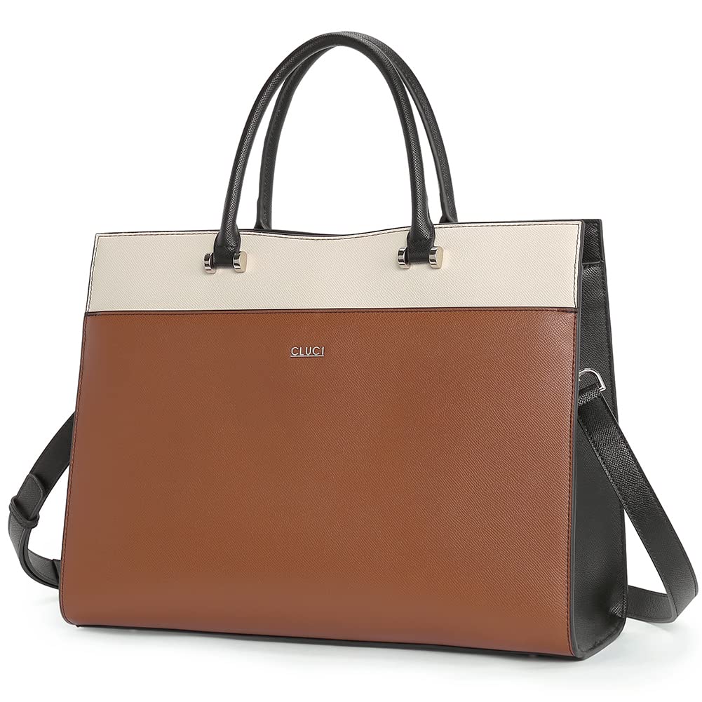 Maletín Cluci Leather Women's Office Laptop 15,6 Pulgadas, Color Marrón - Venta Internacional.