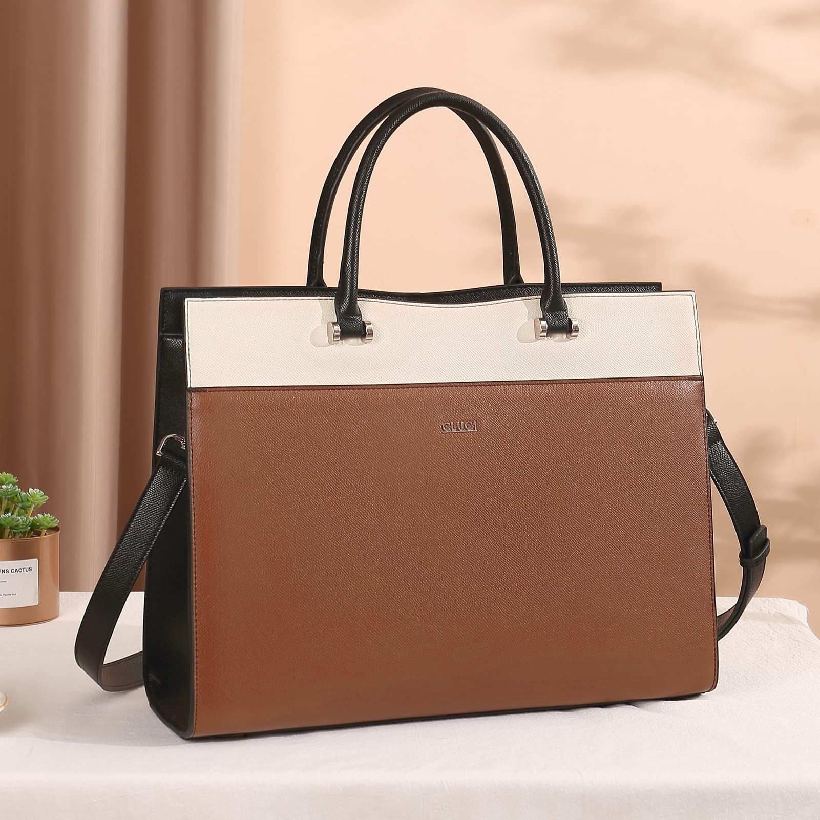 Foto 3 pulgar | Maletín Cluci Leather Women's Office Laptop 15,6 Pulgadas, Color Marrón - Venta Internacional.