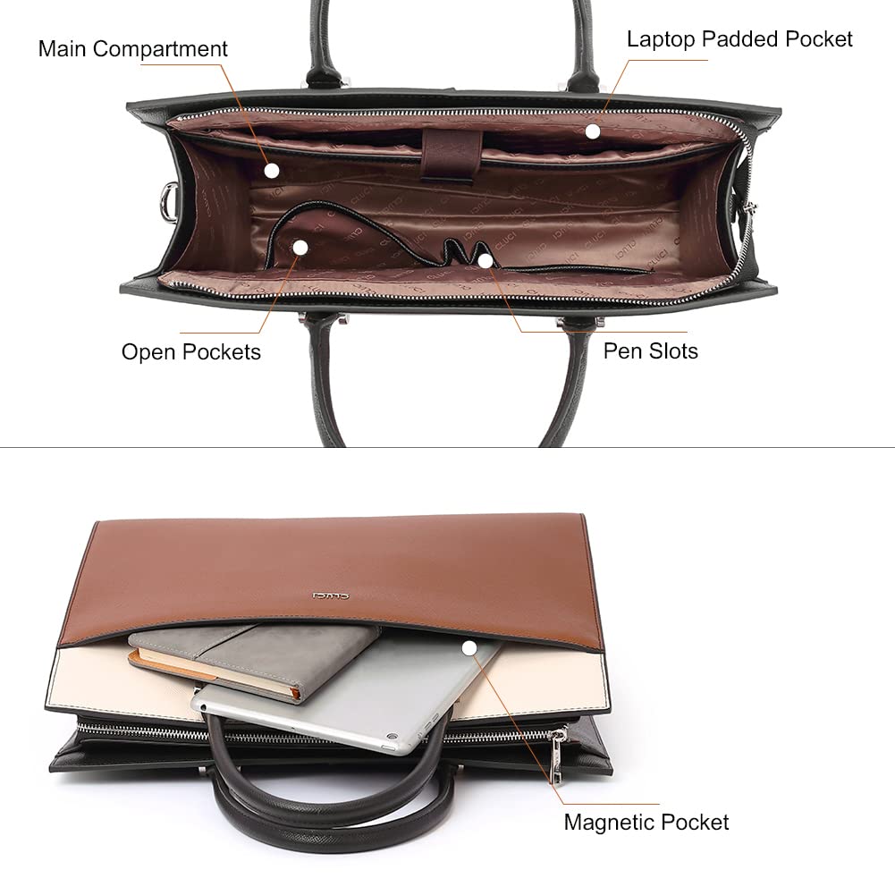 Foto 4 | Maletín Cluci Leather Women's Office Laptop 15,6 Pulgadas, Color Marrón - Venta Internacional.