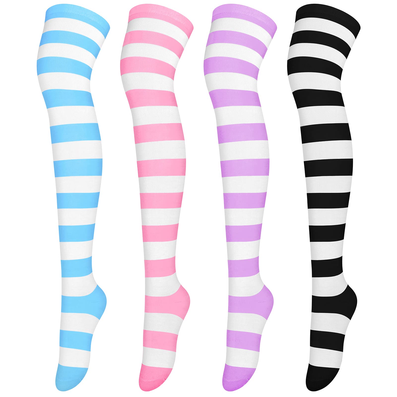 Foto 2 pulgar | Calcetines De Rayas Altas Por Encima De La Rodilla Aneco Para Mujer Y Niña, 4 Pares - Venta Internacional.
