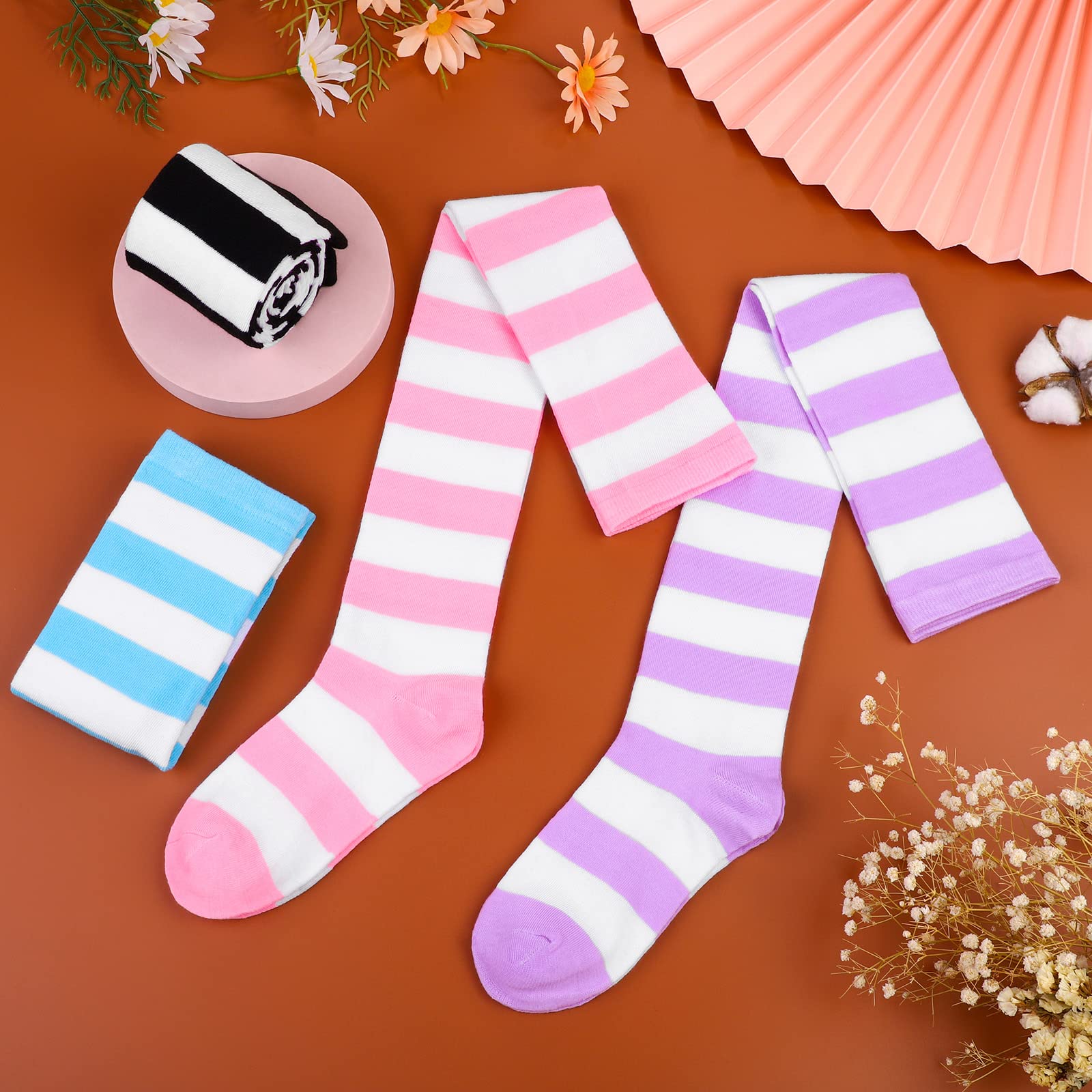 Foto 5 pulgar | Calcetines De Rayas Altas Por Encima De La Rodilla Aneco Para Mujer Y Niña, 4 Pares - Venta Internacional.