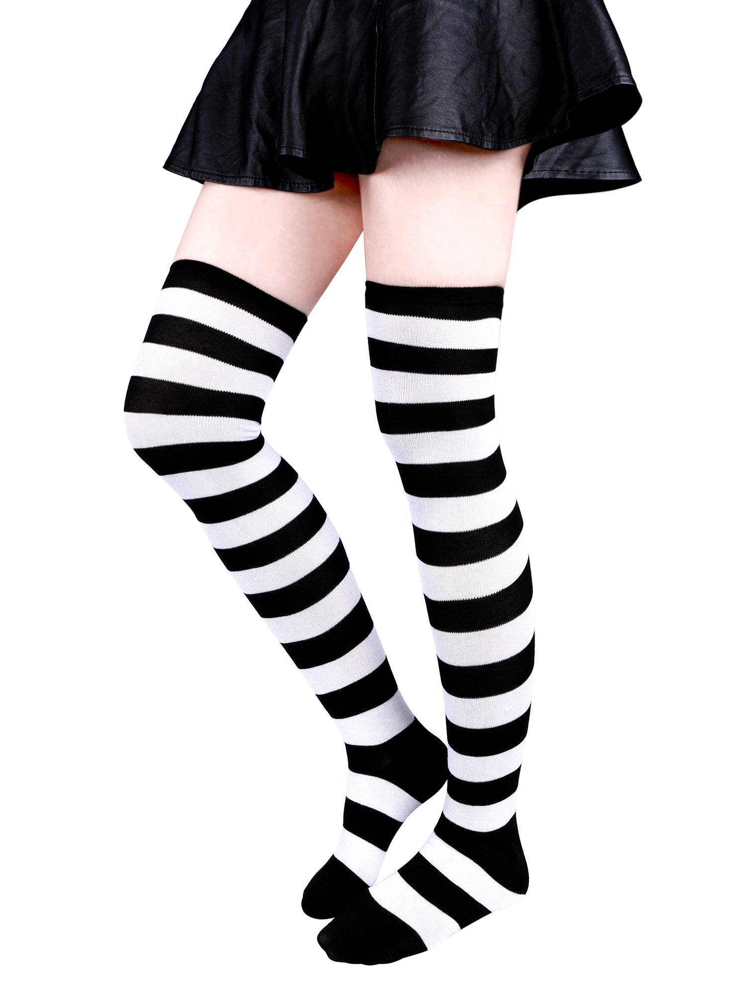 Foto 6 | Calcetines De Rayas Altas Por Encima De La Rodilla Aneco Para Mujer Y Niña, 4 Pares - Venta Internacional.