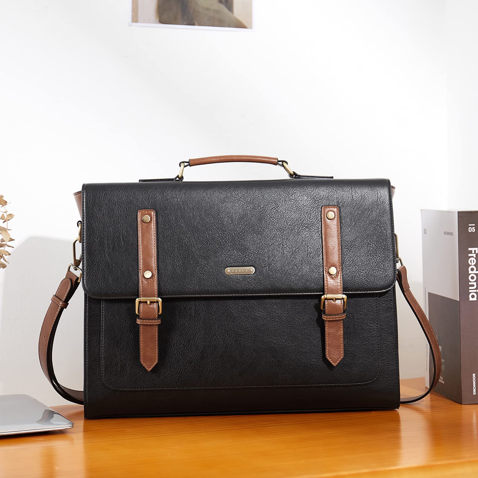 Foto 7 | Maletín De Piel Sintética Cluci Para Mujer De 15,6 Pulgadas, Color Negro - Venta Internacional.