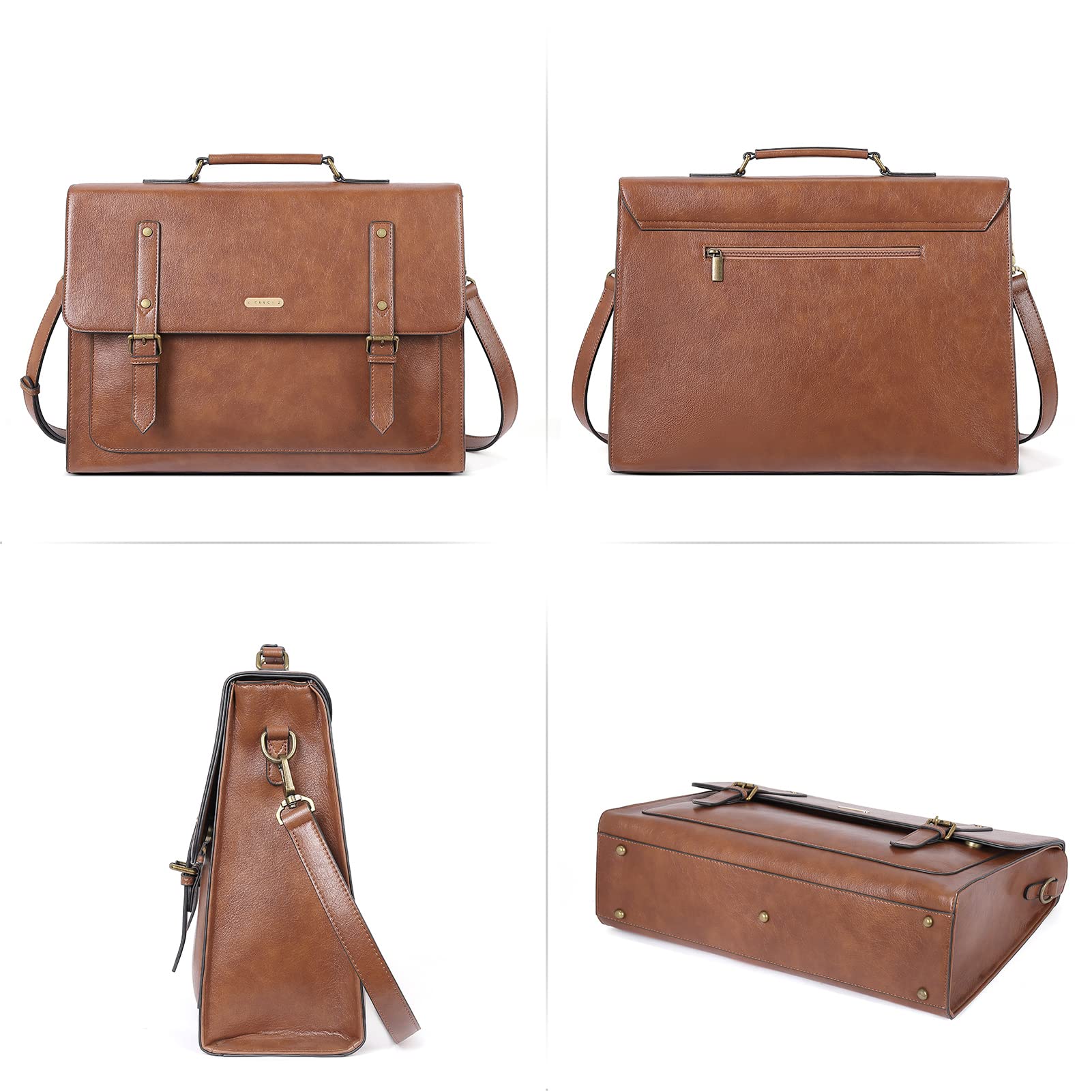 Foto 6 | Bolsa Para Portátil Cluci Para Mujer, 15.6 Pulgadas, Piel Sintética, Color Marrón - Venta Internacional.