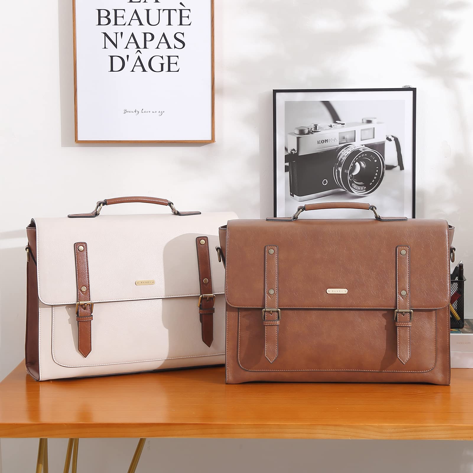 Foto 7 | Bolsa Para Portátil Cluci Para Mujer, 15.6 Pulgadas, Piel Sintética, Color Marrón - Venta Internacional.