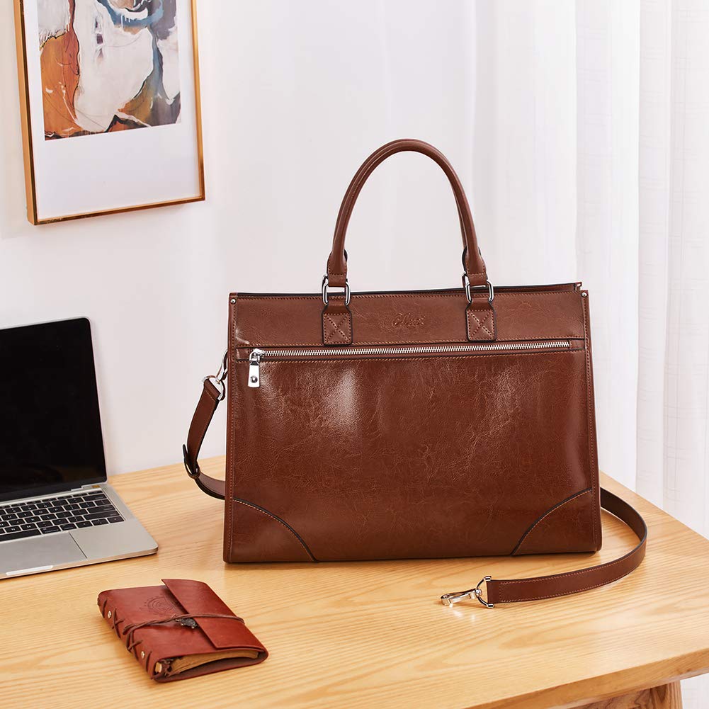 Foto 7 | Maletín Cluci Para Mujer, Piel Encerada Al Óleo, 15,6 Pulgadas, Color Marrón - Venta Internacional.