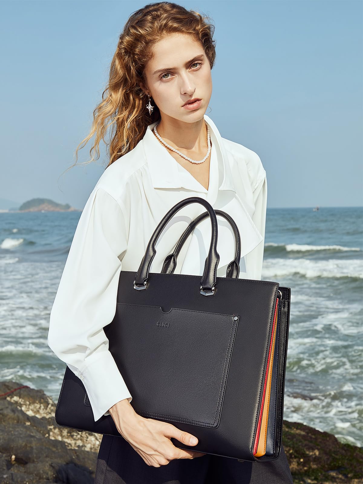 Foto 2 | Maletín Cluci Leather Para Portátil De Mujer De 15,6 Pulgadas, Color Negro - Venta Internacional.