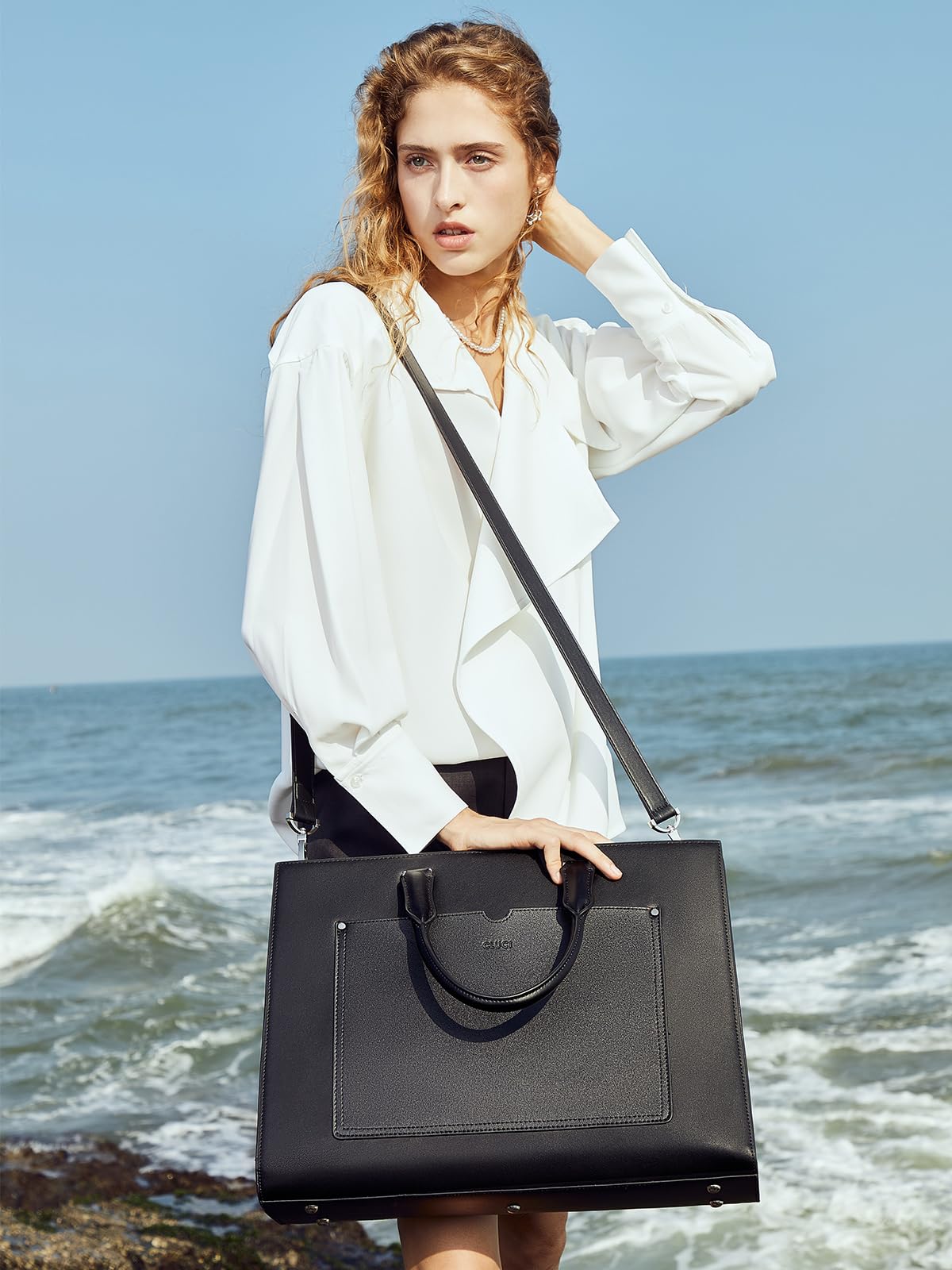 Foto 7 | Maletín Cluci Leather Para Portátil De Mujer De 15,6 Pulgadas, Color Negro - Venta Internacional.