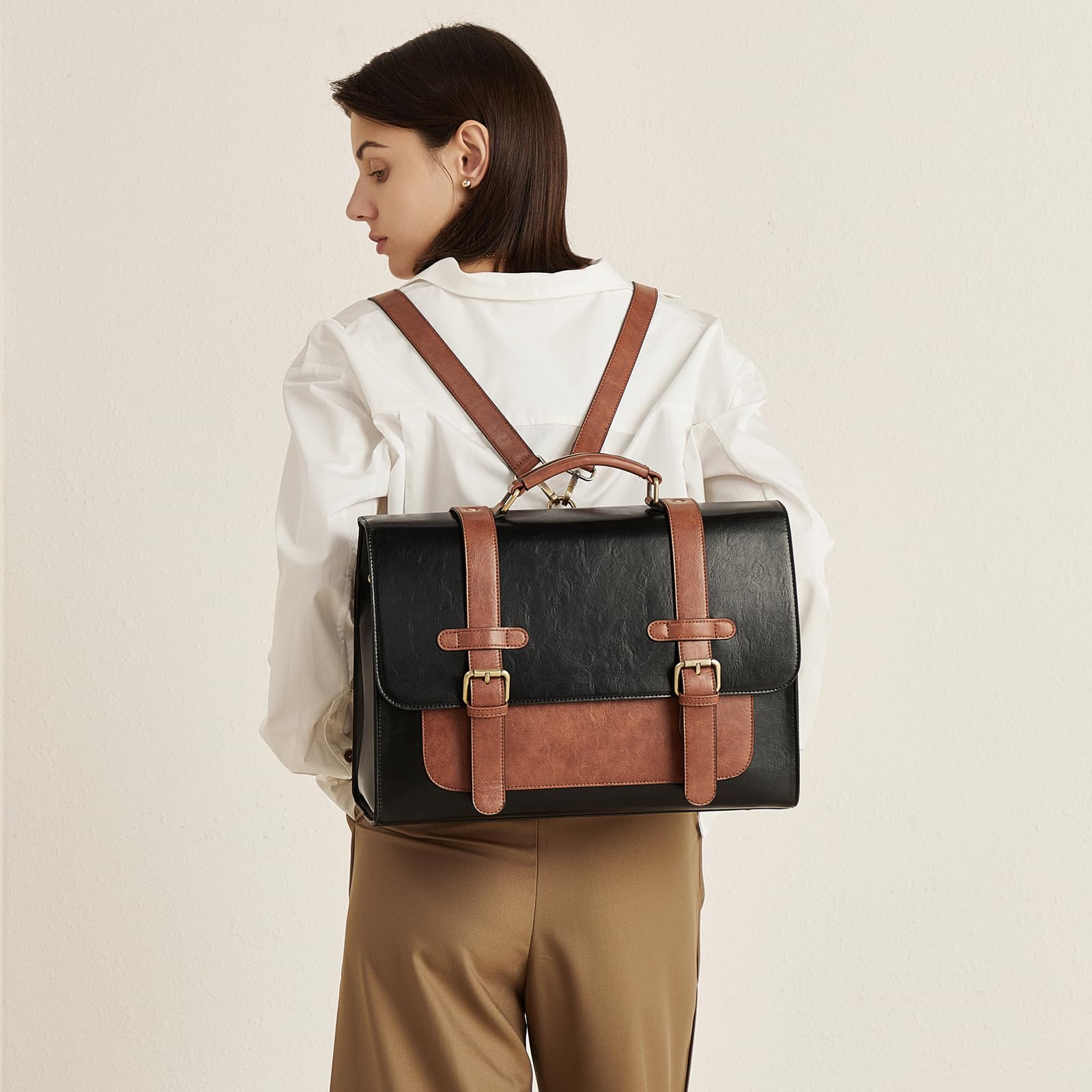Foto 2 | Maletín Cluci, Mochila De Piel Vegana Para Ordenador Portátil De 15,6 Pulgadas, Color Negro - Venta Internacional.