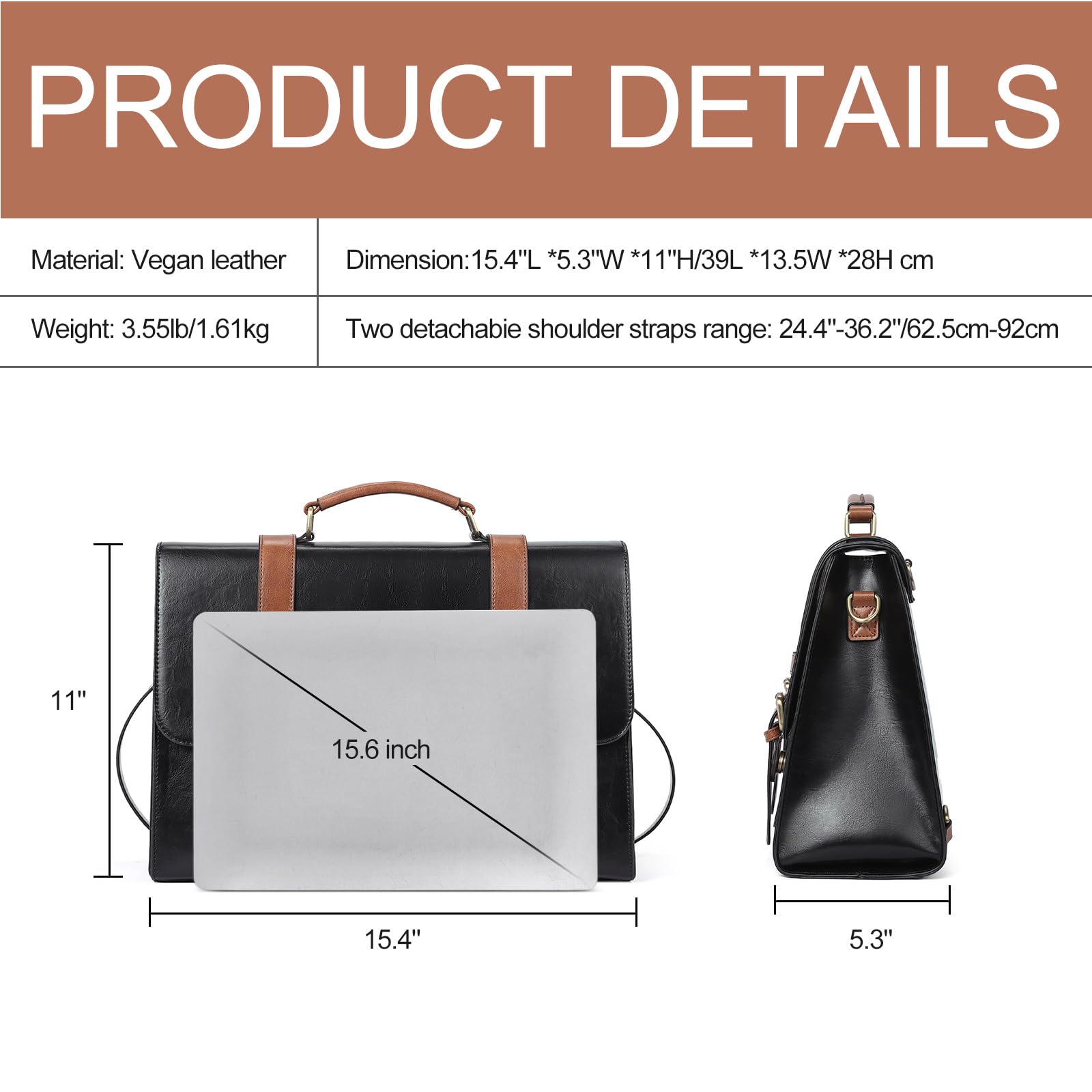 Foto 4 pulgar | Maletín Cluci, Mochila De Piel Vegana Para Ordenador Portátil De 15,6 Pulgadas, Color Negro - Venta Internacional.