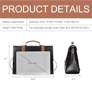 Foto 3 | Maletín Cluci, Mochila De Piel Vegana Para Ordenador Portátil De 15,6 Pulgadas, Color Negro - Venta Internacional.