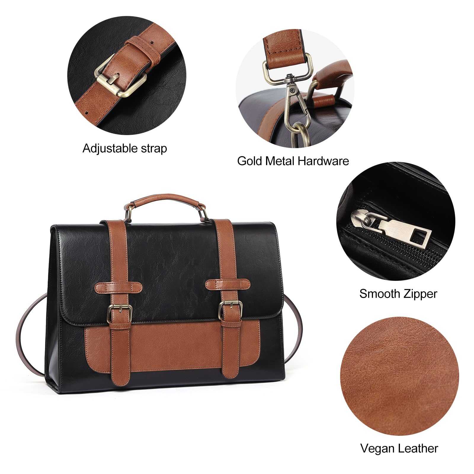 Foto 5 | Maletín Cluci, Mochila De Piel Vegana Para Ordenador Portátil De 15,6 Pulgadas, Color Negro - Venta Internacional.