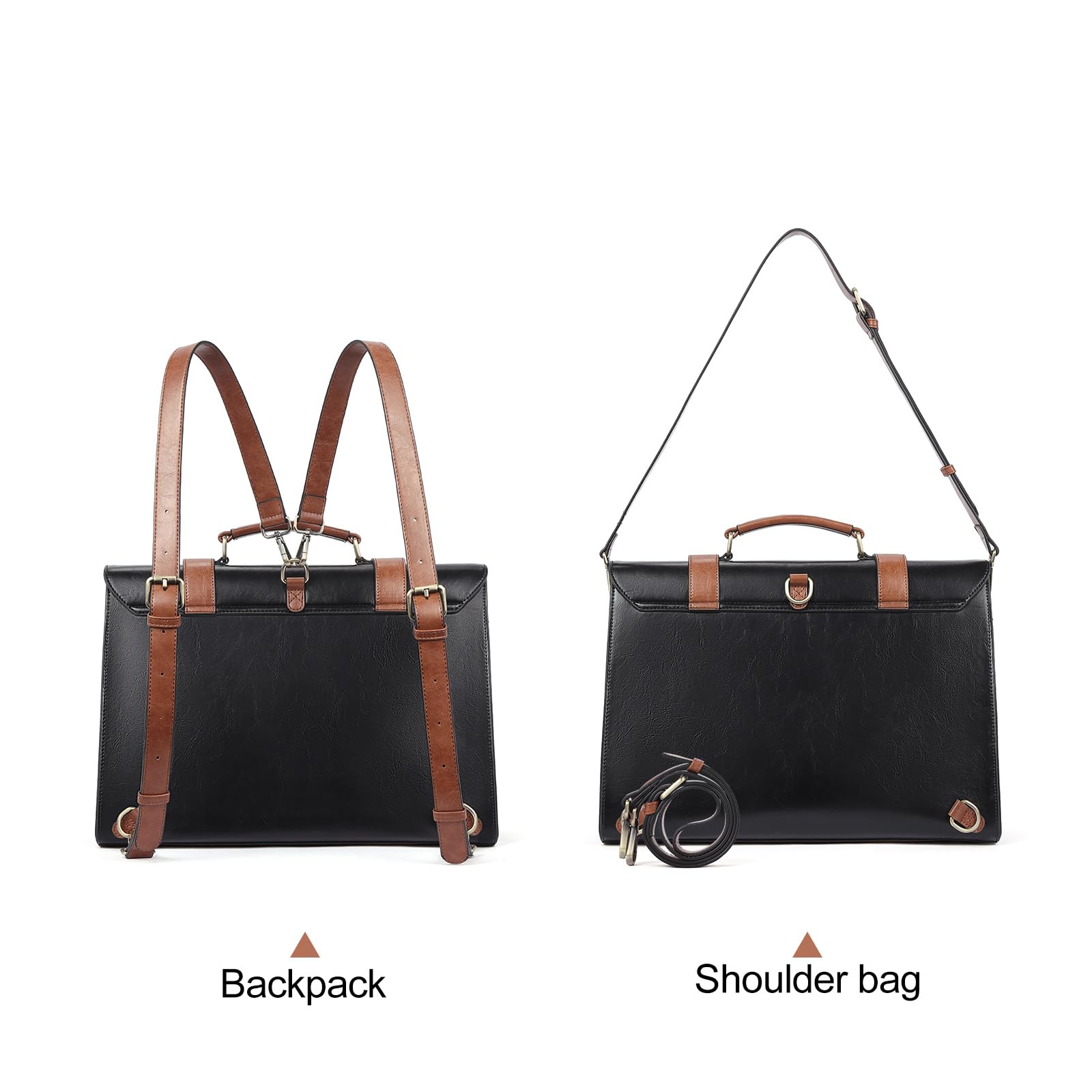 Foto 6 | Maletín Cluci, Mochila De Piel Vegana Para Ordenador Portátil De 15,6 Pulgadas, Color Negro - Venta Internacional.
