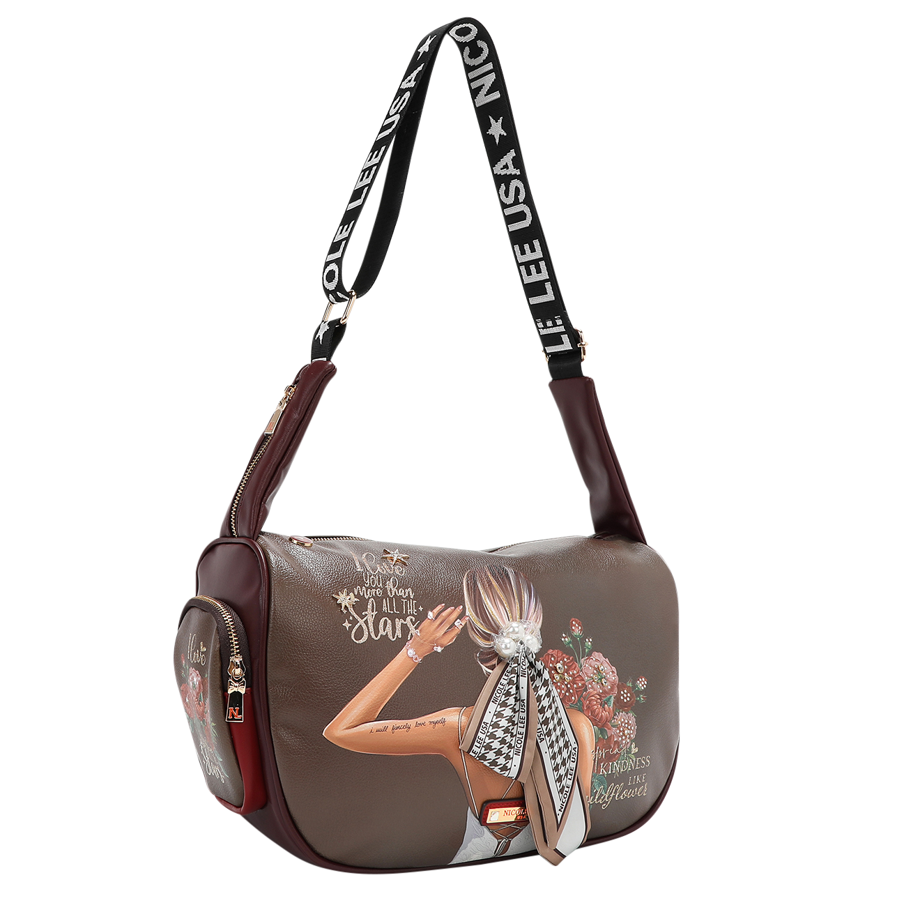 Foto 2 pulgar | Bolsa Shoulder Nicole Lee Pedreria Estampado Blind Date Cafe