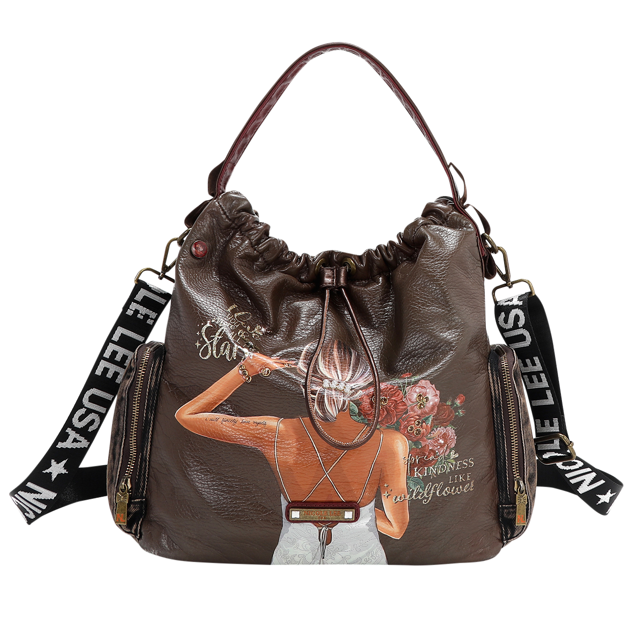 Bolsa Hobo De Jareta Nicole Lee Estampada C/estoperoles Fw24