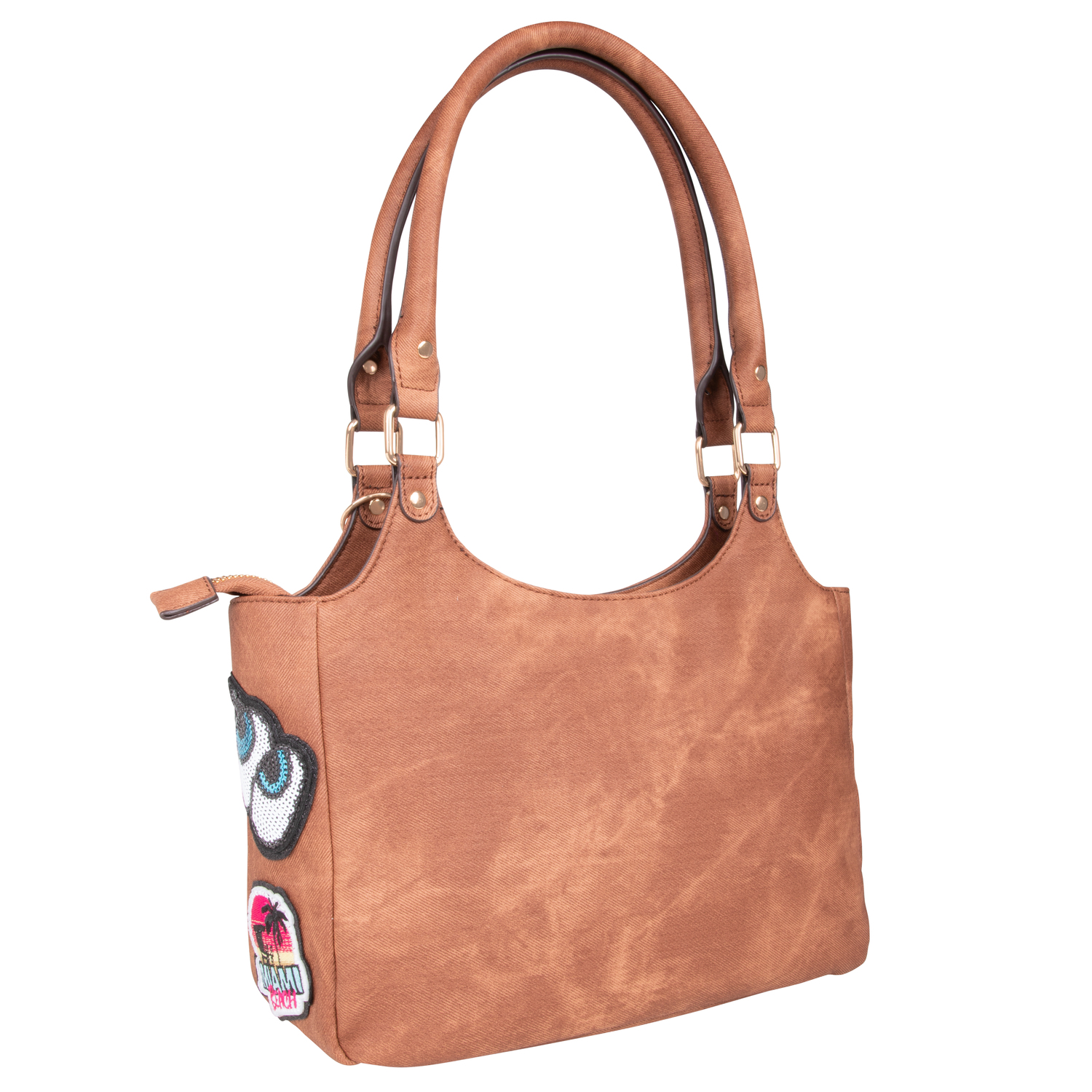 Foto 4 | Bolsa Shoulder Nicole Lee Mezclilla y Parches Bordados