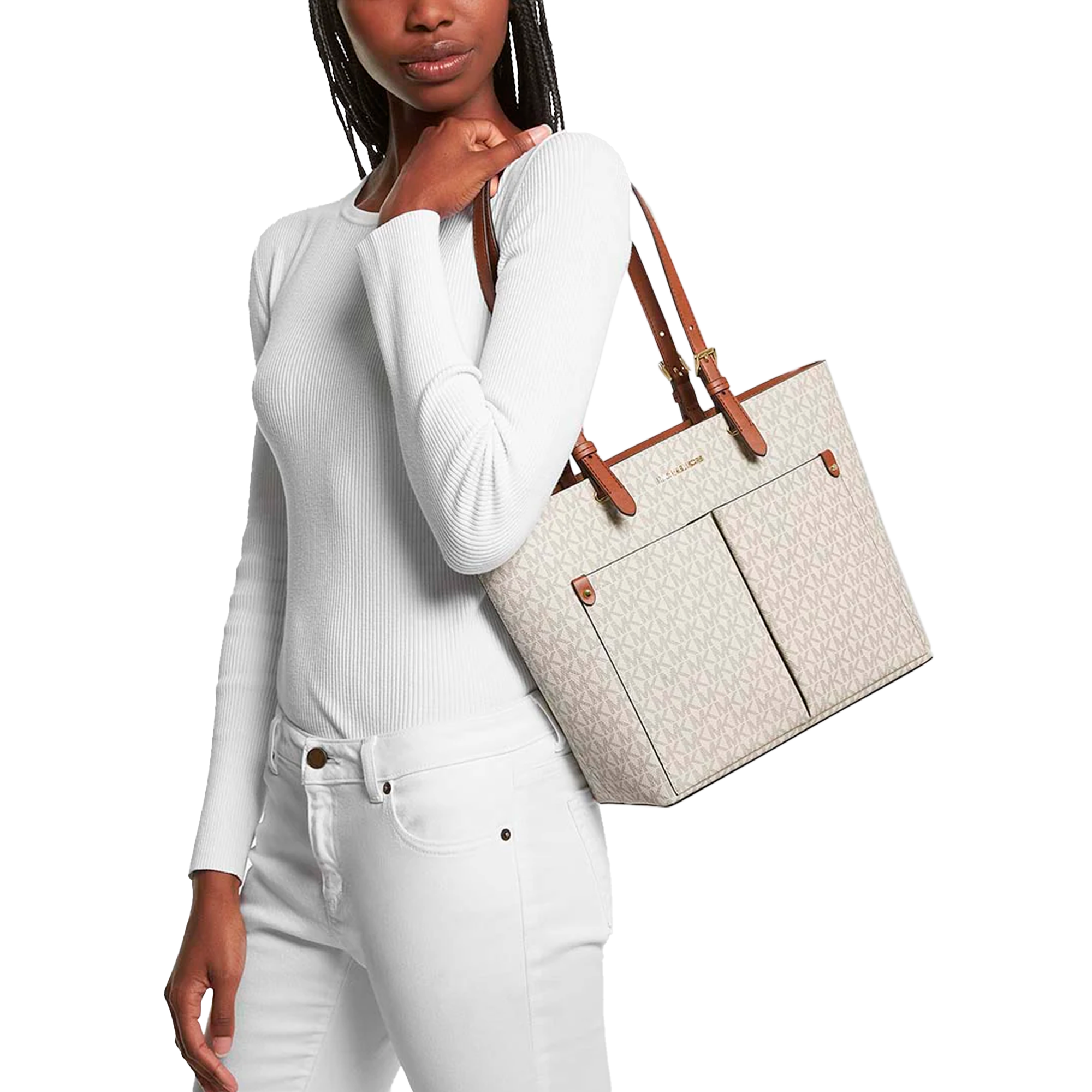 Foto 5 pulgar | Bolsa Michael Kors Jet Set Medium Logo Pocket Tote Bag Color Blanco. 35f3gtvt3b