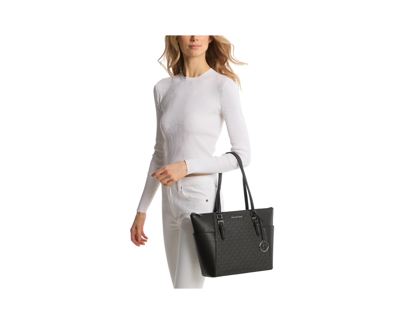Foto 3 | Bolsa Michael Kors Charlotte Large Logo And Leather Top-zip Tote Bag 35T0GCFT3B Negra