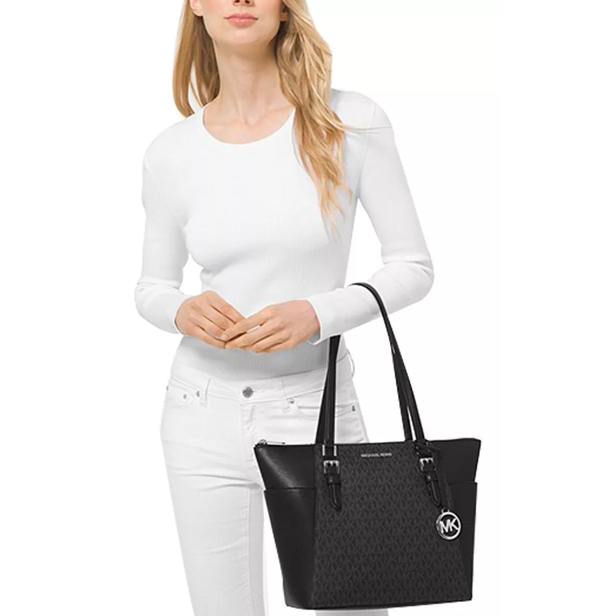 Foto 5 pulgar | Bolsa Michael Kors Charlotte Large Logo And Leather Top-zip Tote Bag 35T0GCFT3B Negra