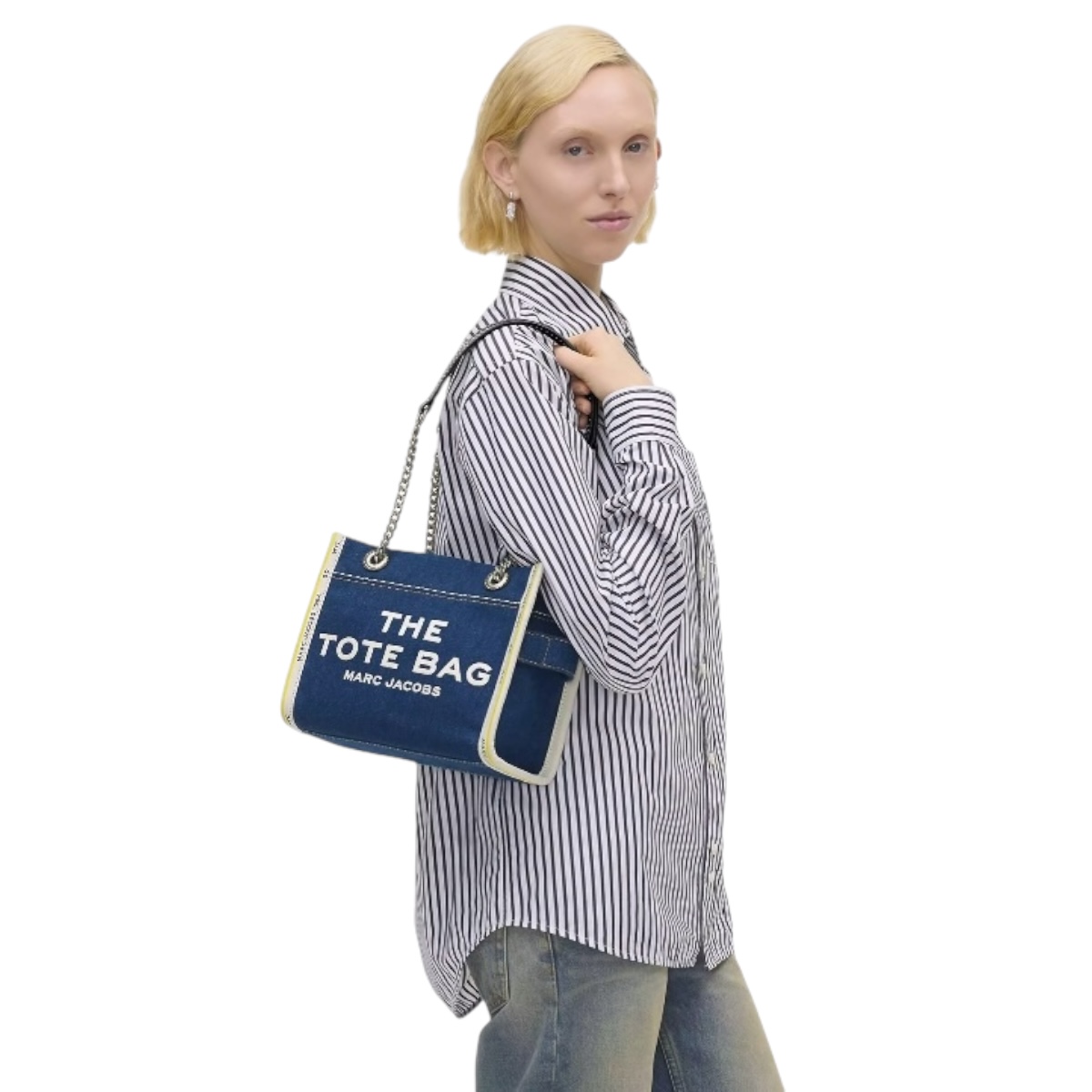 Foto 8 pulgar | Bolso  The Marc Jacobs Denim Chain Tote Small Blue