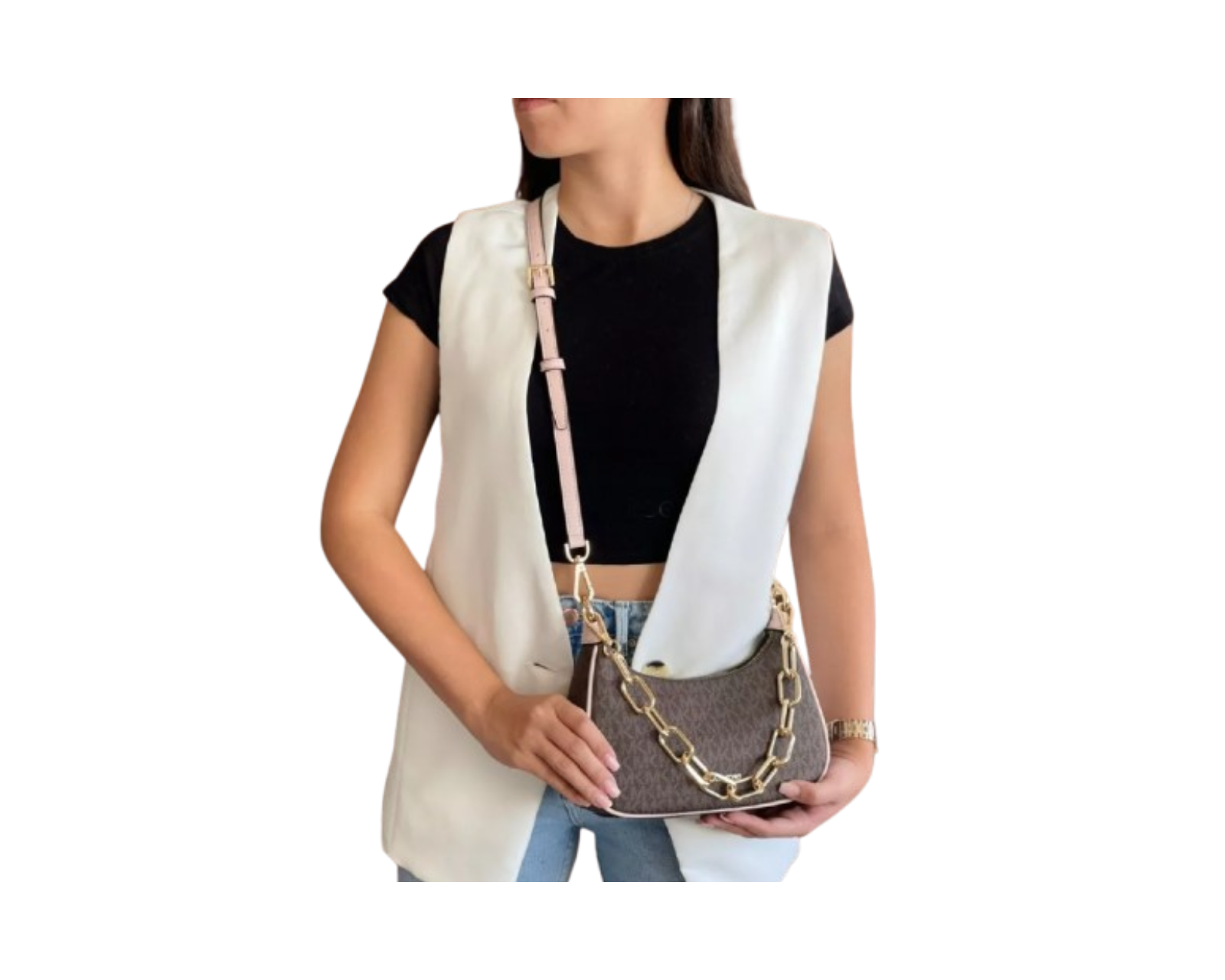 Foto 6 pulgar | Bolsa Michael Kors Cora Logo Shoulder Crossbody 35s2g4cu1b Color Café