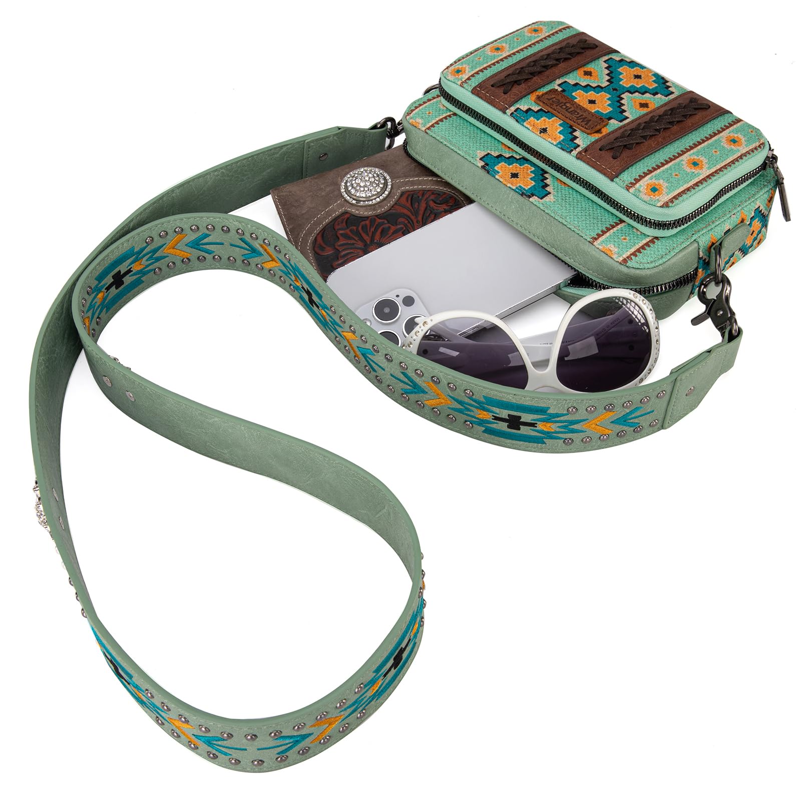 Foto 7 pulgar | Bandolera Montana West Wrangler Boho Aztec Green Wg2207 - Venta Internacional.