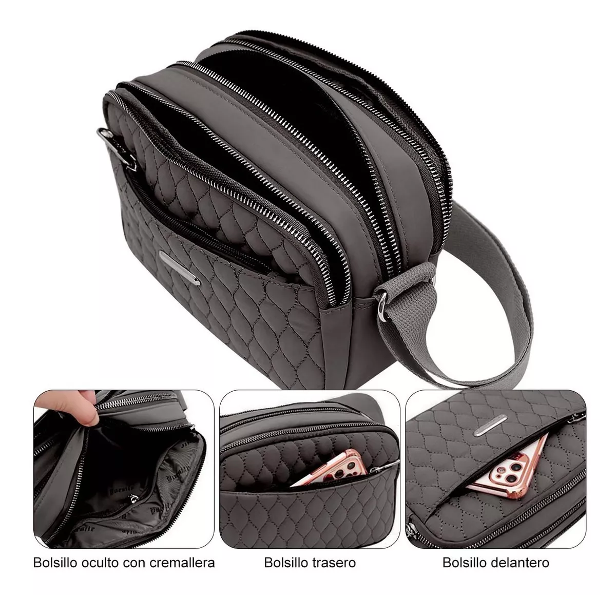 Foto 4 pulgar | Bolso Multifuncional Antirrobo E Impermeable Para Mujer Gris