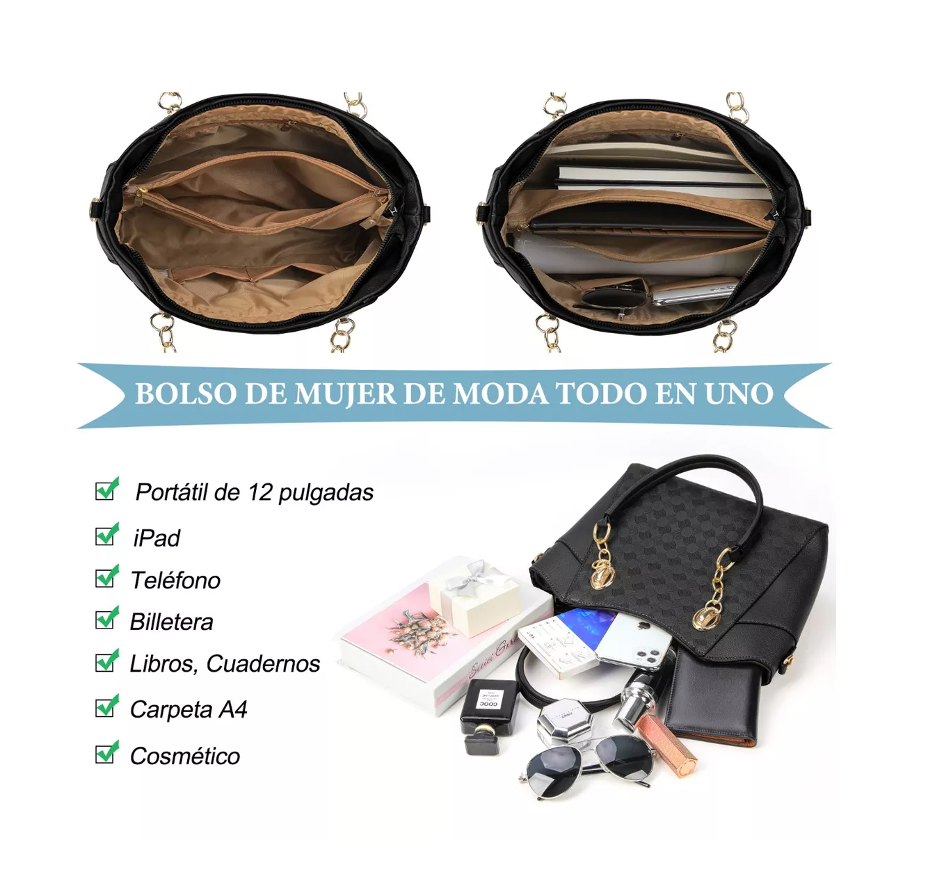 Foto 5 pulgar | Bolso De Mano Crossbody Elegante Para Mujer Negro