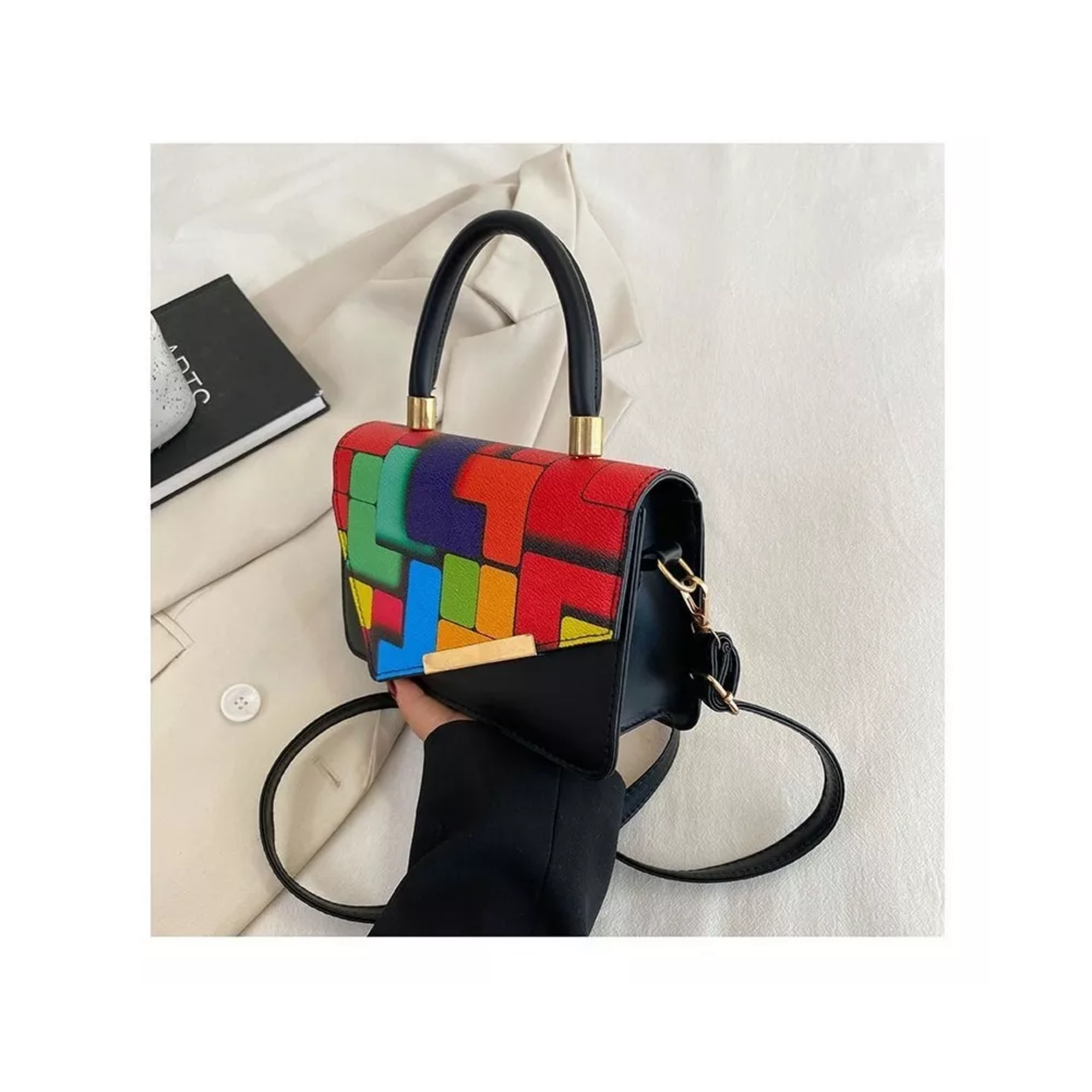 Foto 5 pulgar | Bolso Rainbow Cube Crossbody De Estilo Moderno Para Mujer Negra