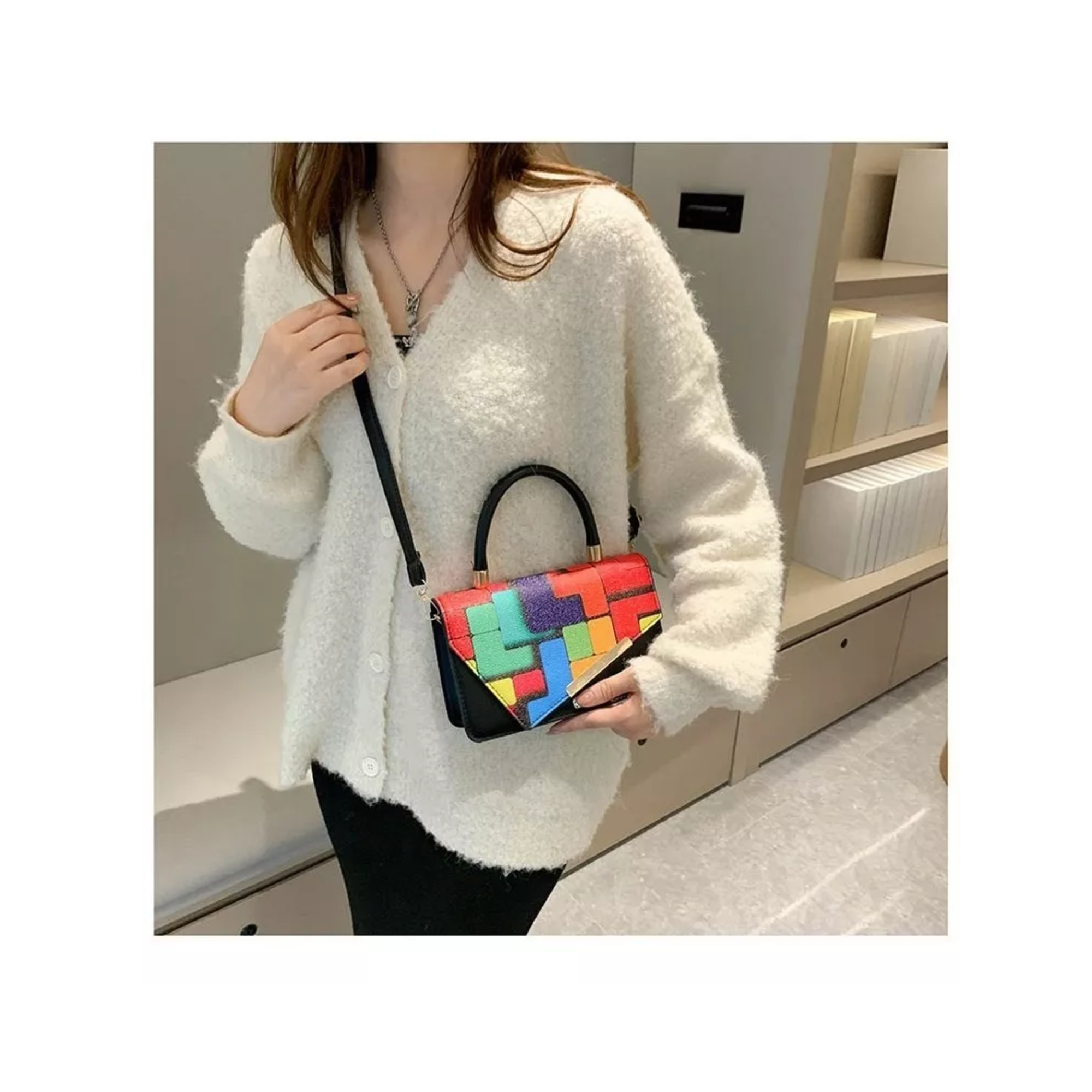 Foto 6 pulgar | Bolso Rainbow Cube Crossbody De Estilo Moderno Para Mujer Negra