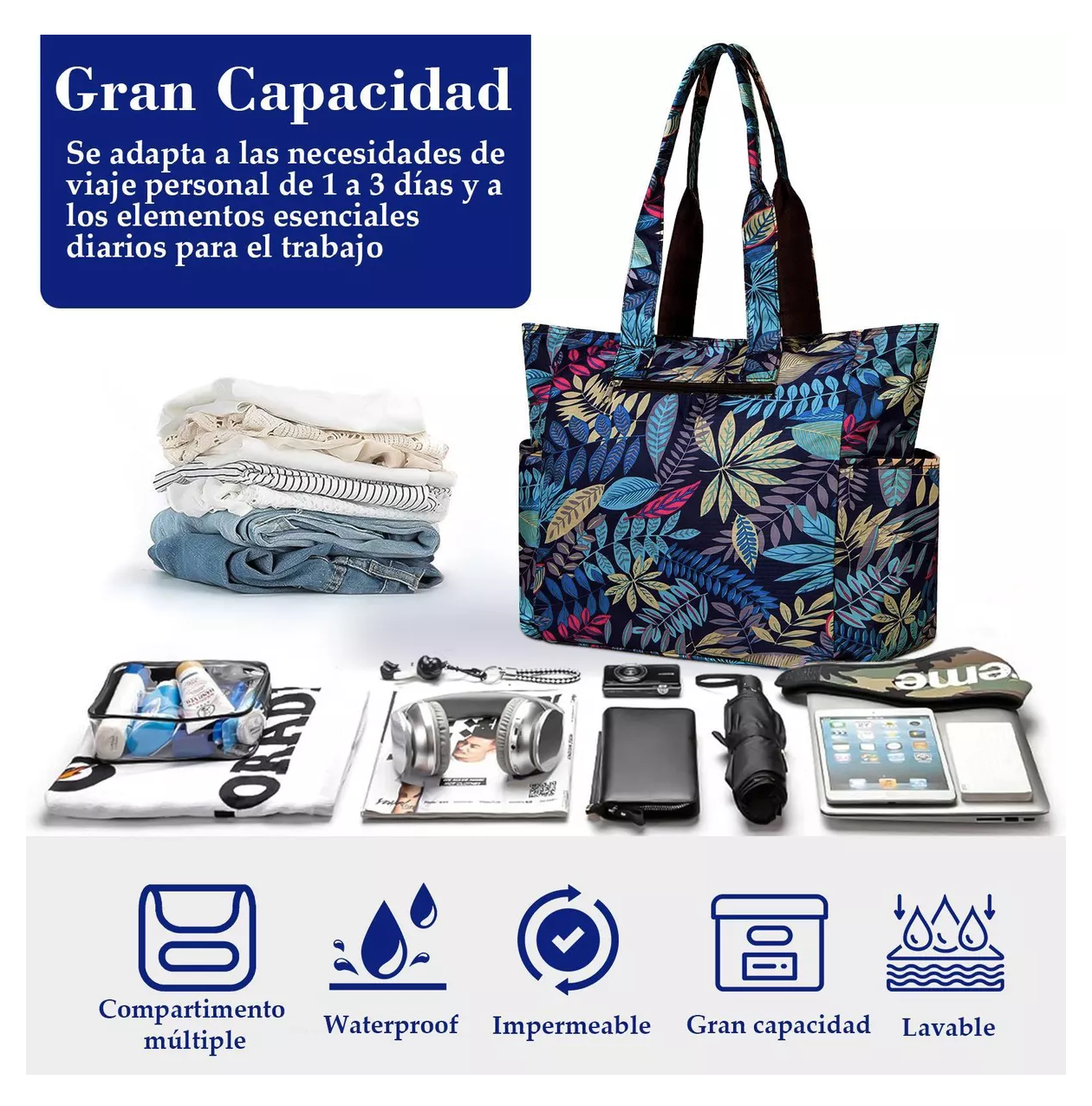Foto 5 pulgar | Bolsa Tote Para Mujer Con Diseño De Hojas