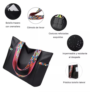 Foto 2 | Bolso Grande Y Ligero Crossbody Para Mujer Moderno Negro