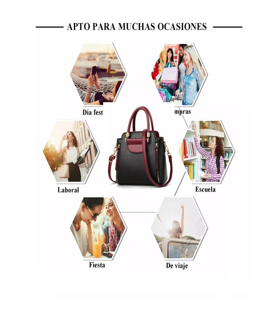 Foto 3 pulgar | Bolso Tote Casual De Cuero Pu Con Detalles Modernos Para Mujer Negro